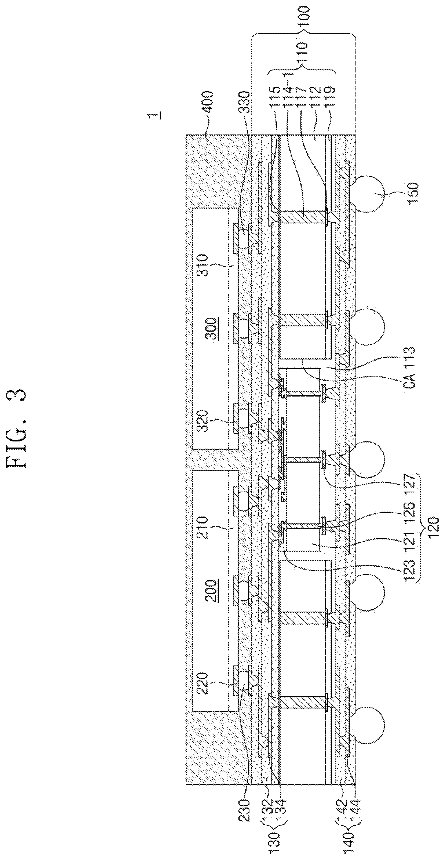 Patent US11784129 Figure 3 – Semiconductor package and method of fabricating the same