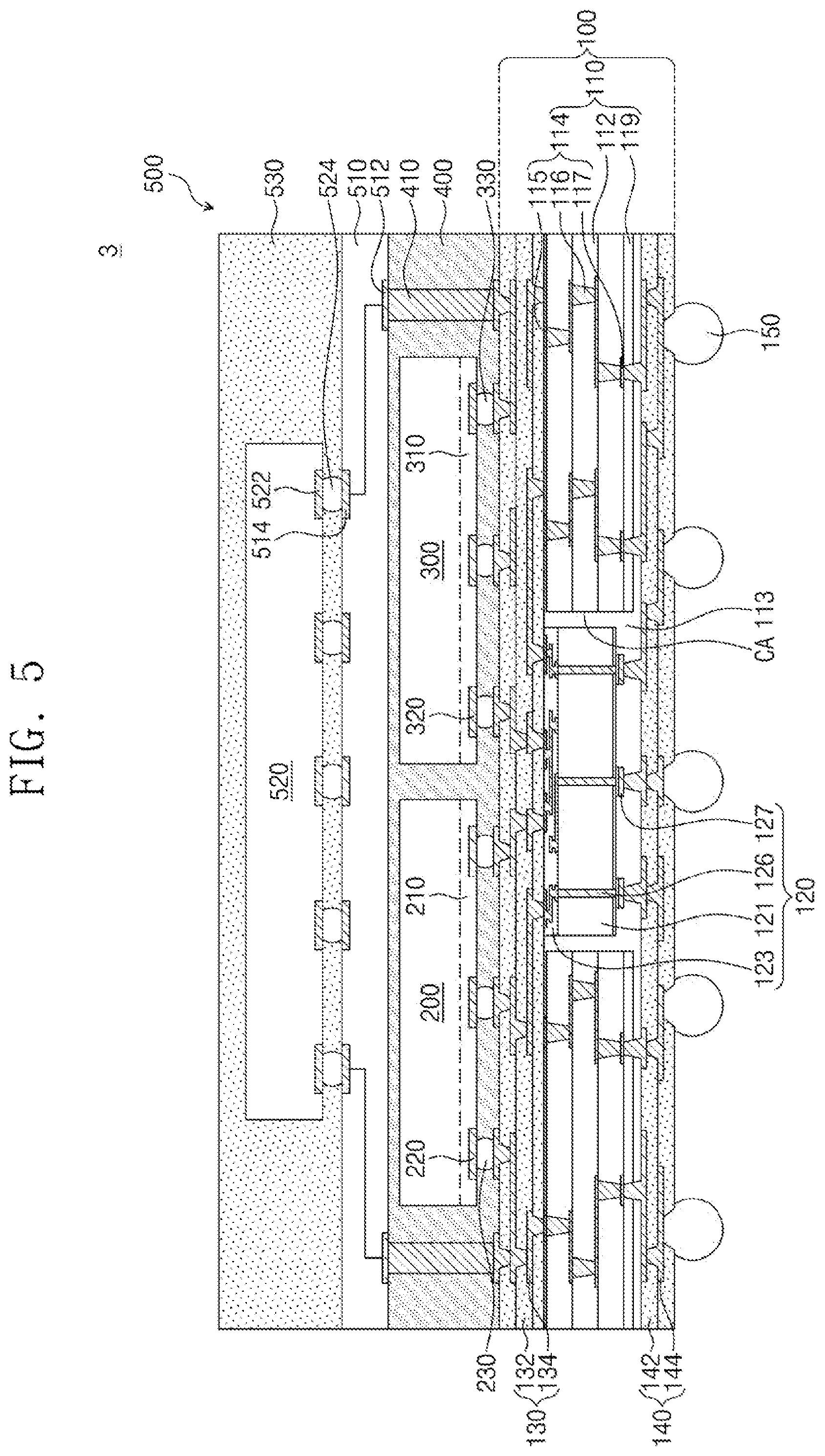 Patent US11784129 Figure 5 – Semiconductor package and method of fabricating the same