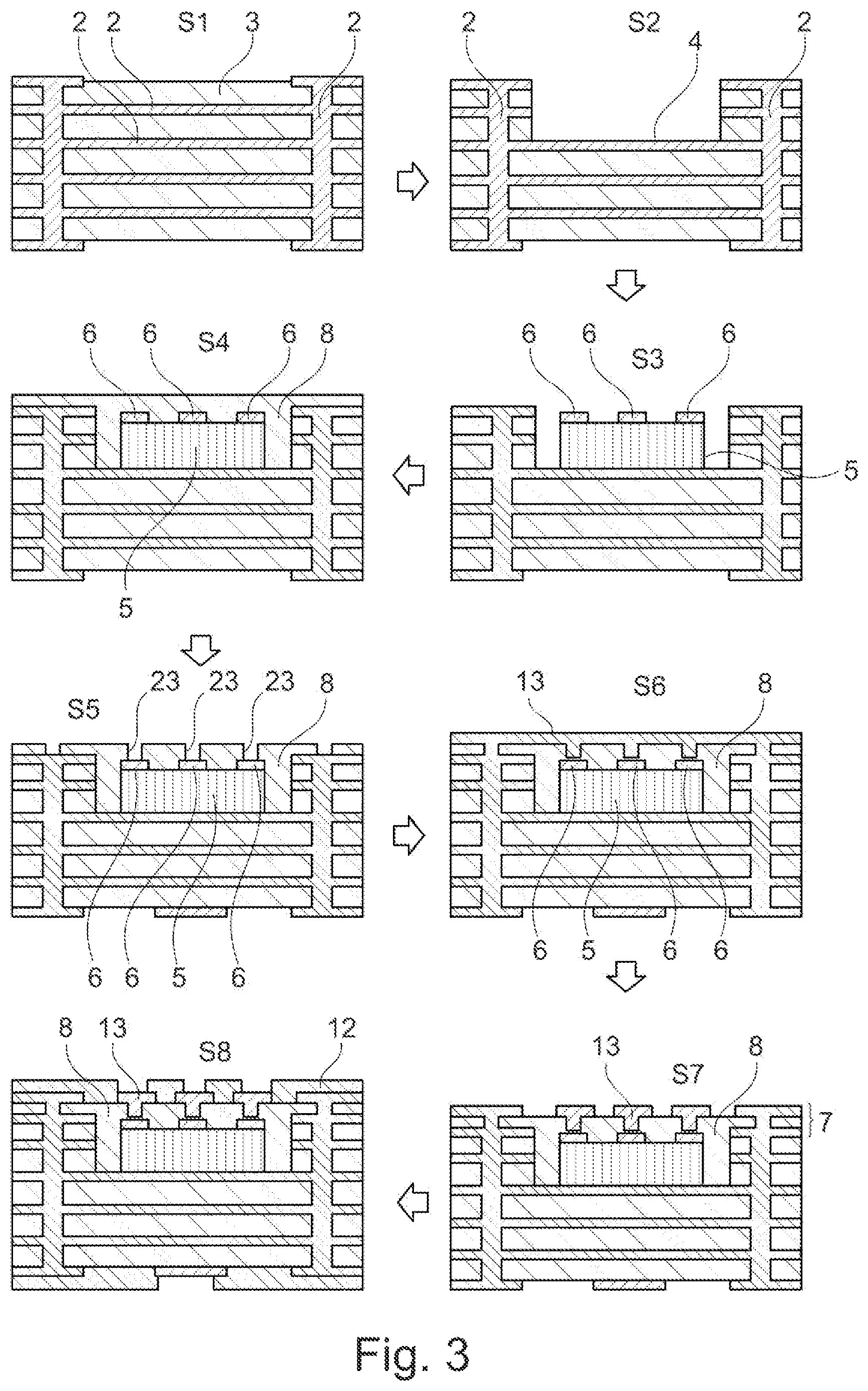Patent US11784132 Figure 3 – Interposer-type component carrier and method of manufacturing the same