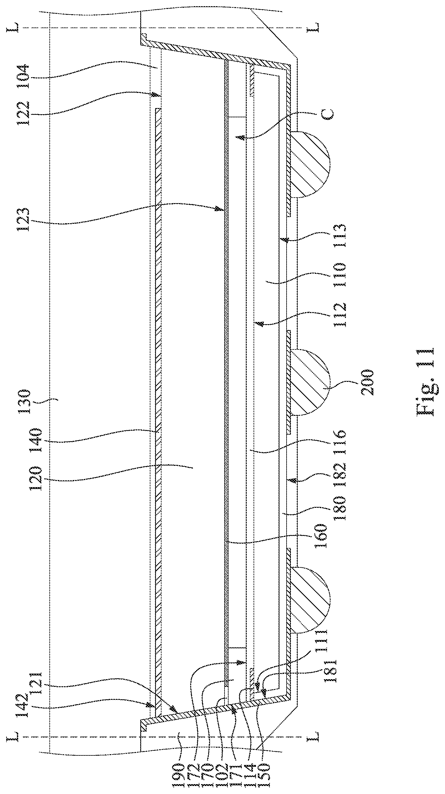 Patent US11784134 Figure 11 – Chip package and manufacturing method thereof