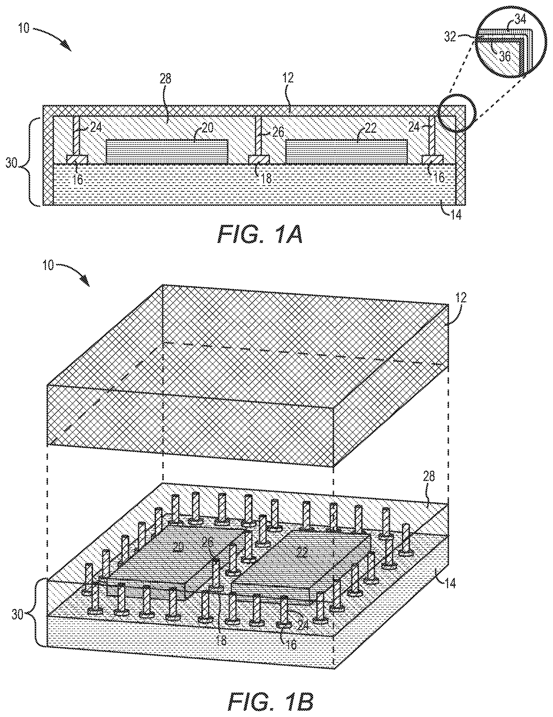 Patent US11784136 — Integrated module with electromagnetic shielding — Figure 1