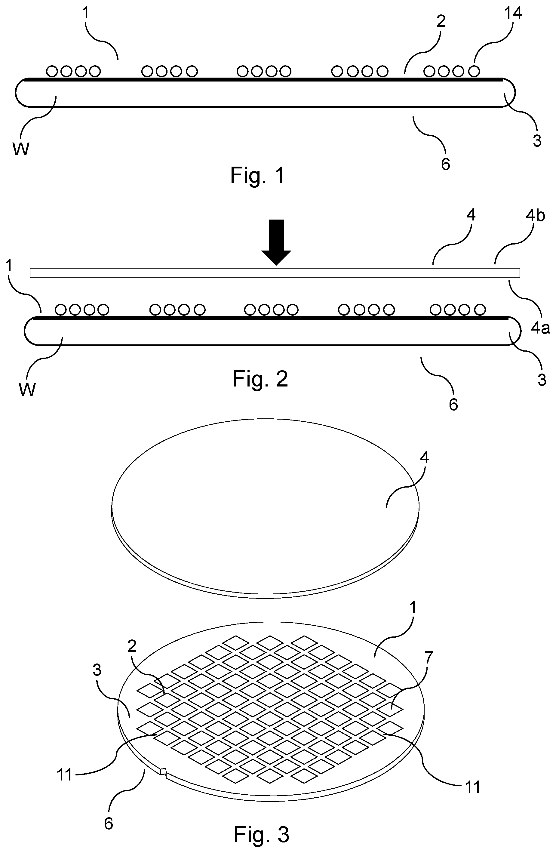 Patent US11784138 Figure 1 – Wafer processing with a protective film and peripheral adhesive