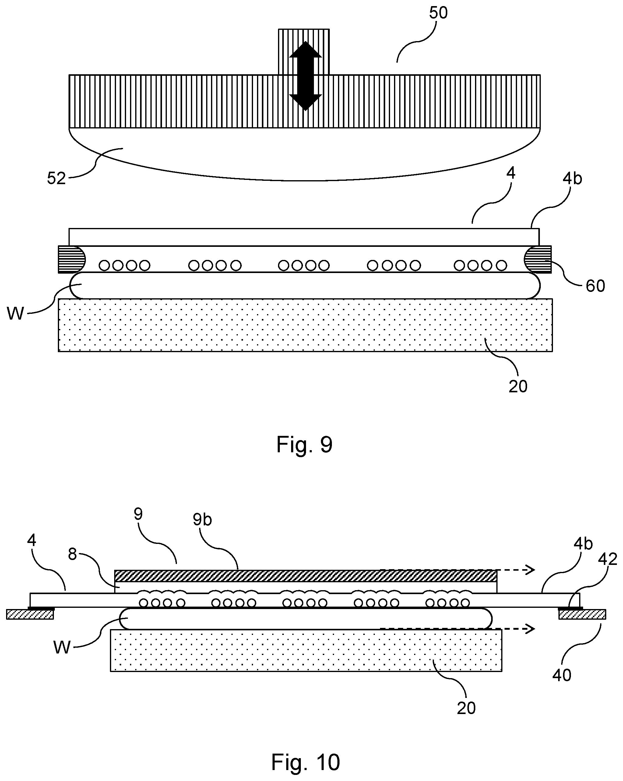 Patent US11784138 Figure 4 – Wafer processing with a protective film and peripheral adhesive