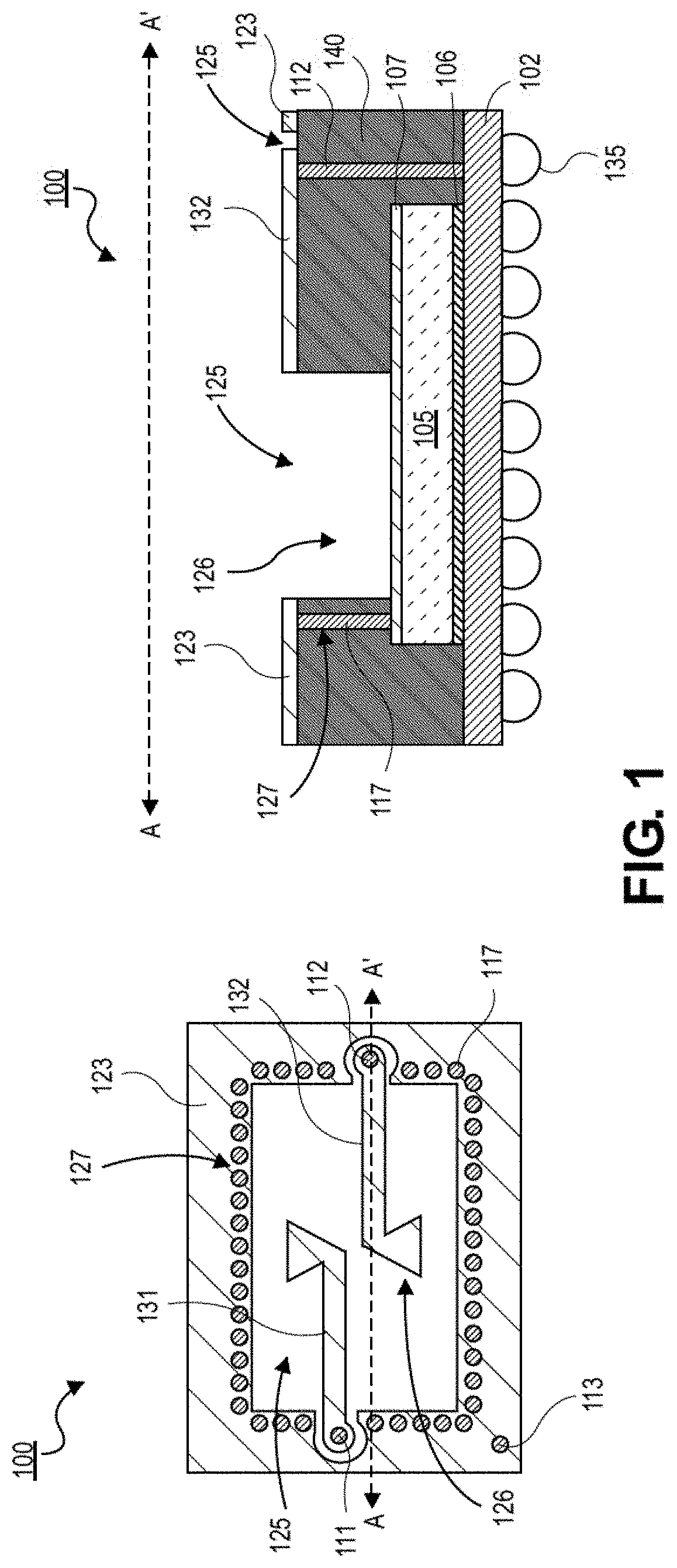 Patent US11784143 Figure 1 – Single metal cavity antenna in package connected to an integrated transceiver front-end