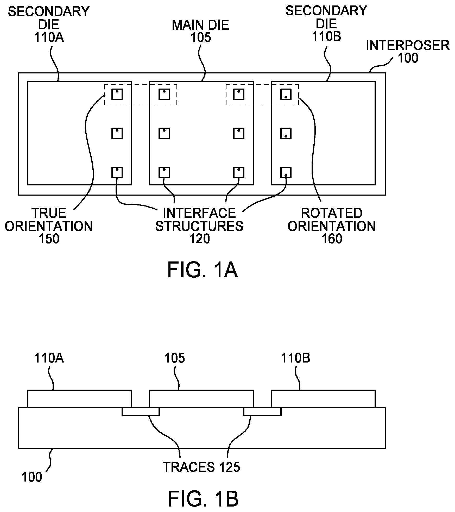 Patent US11784149 Figure 1 – Chip bump interface compatible with different orientations and types of devices
