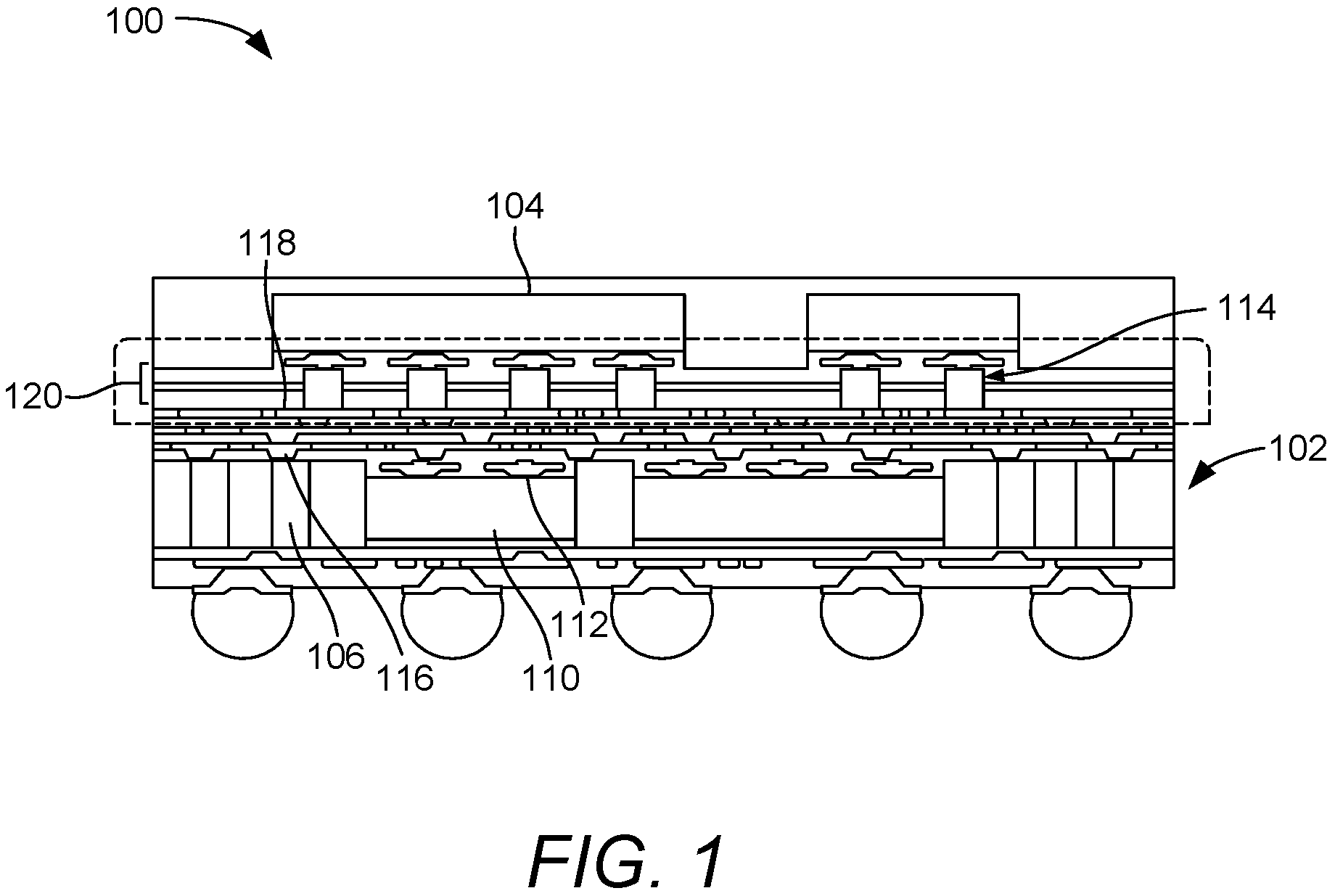 Patent US11784151 Figure 1 – Redistribution layer connection