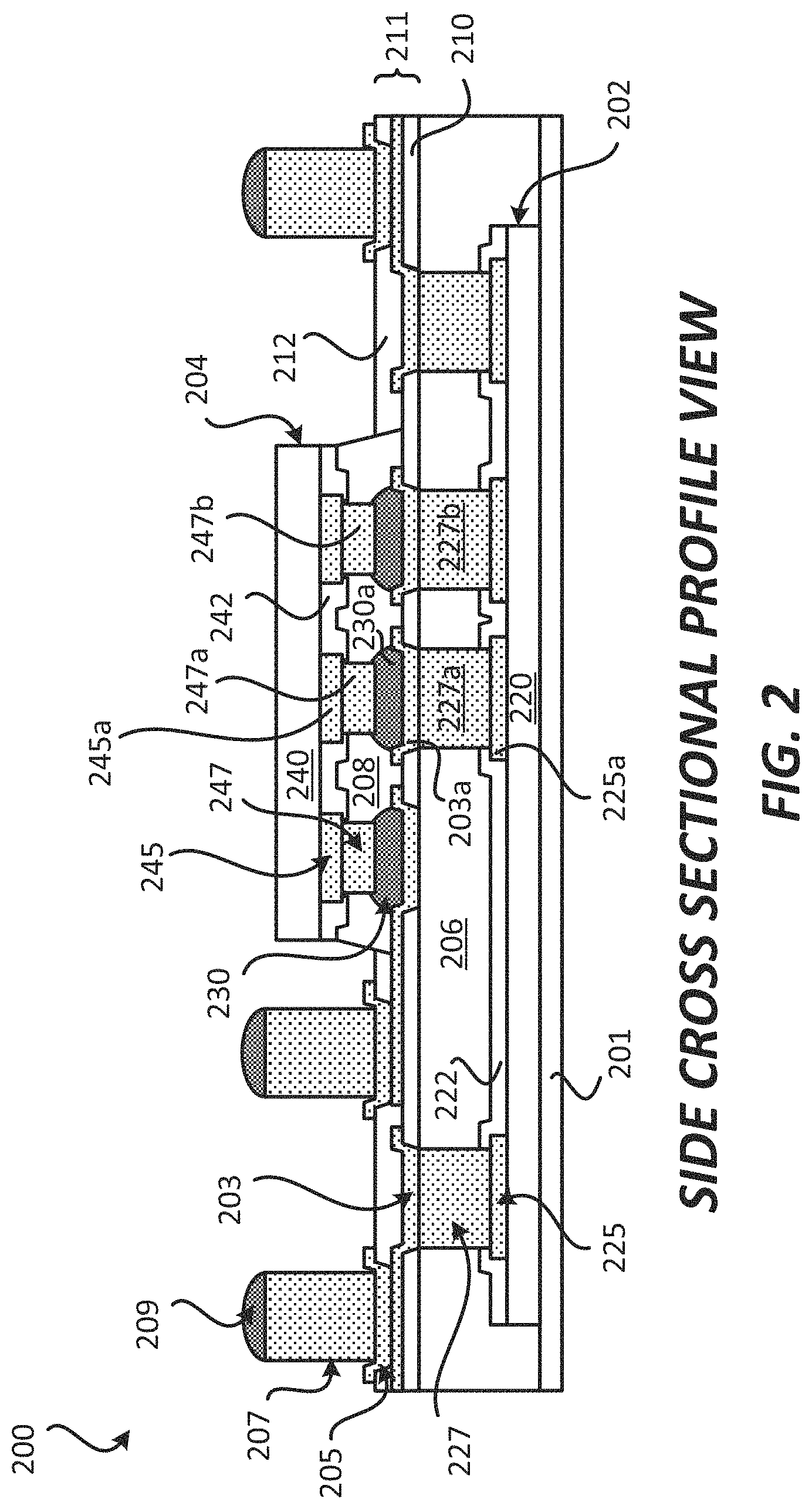 Patent US11784157 Figure 2 – Package comprising integrated devices coupled through a metallization layer