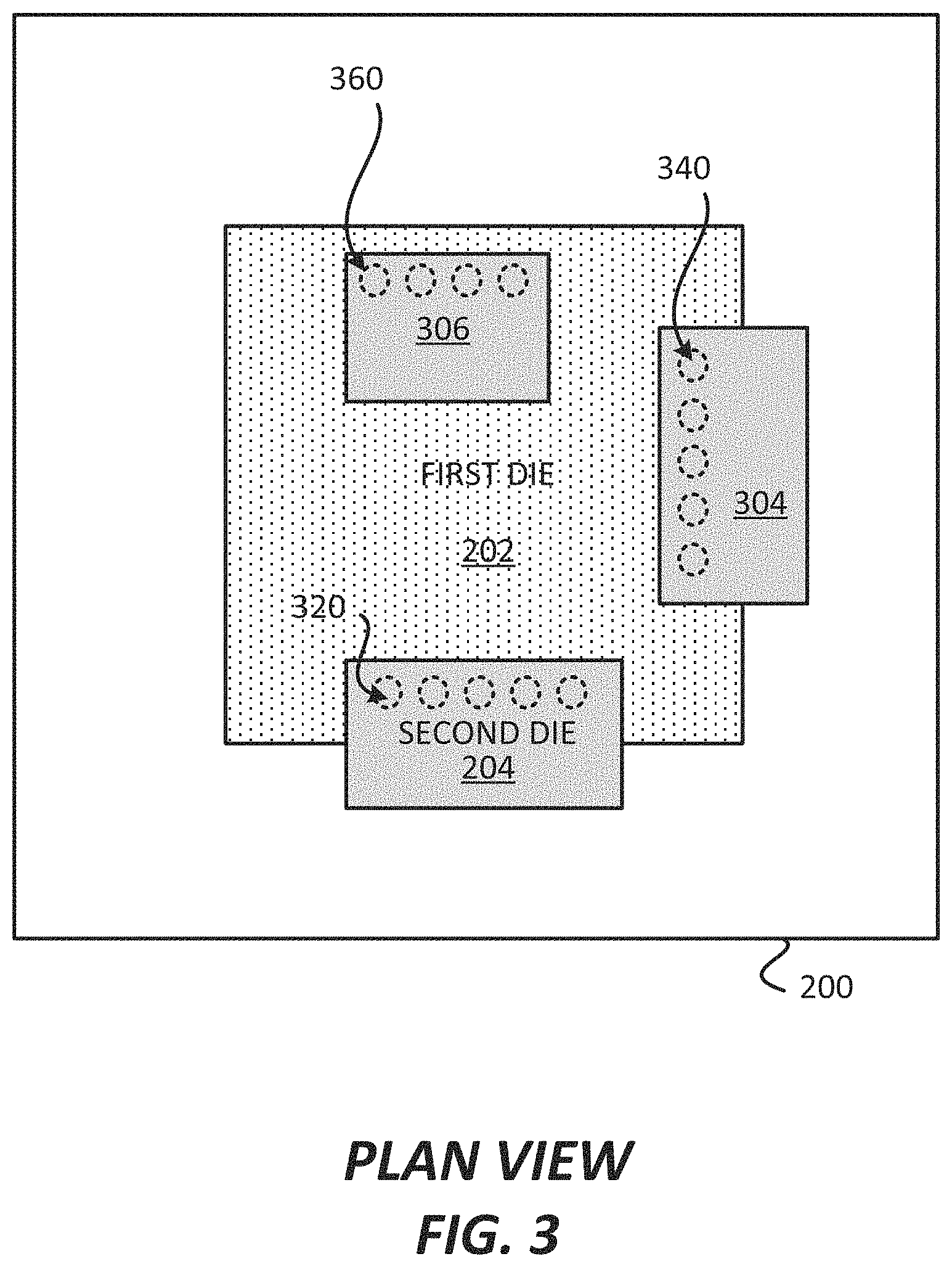 Patent US11784157 Figure 3 – Package comprising integrated devices coupled through a metallization layer