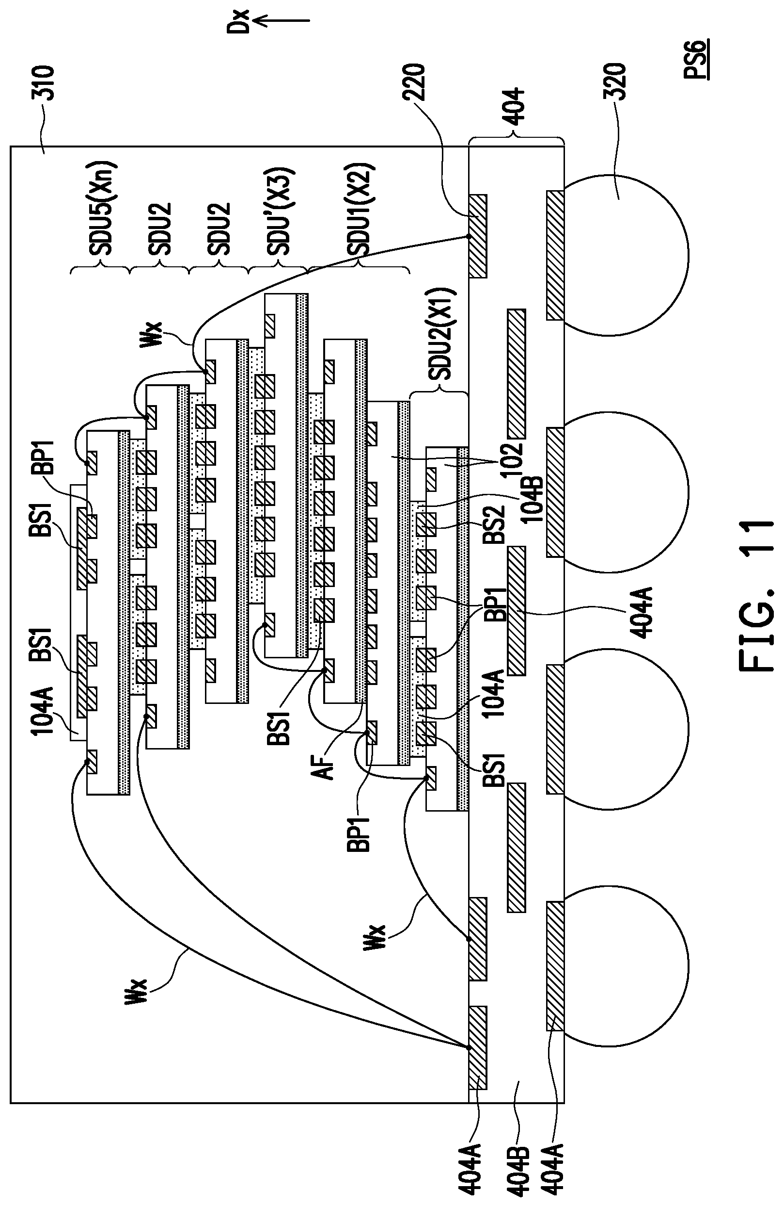 Patent US11784163 Figure 19 – Stacking structure, package structure and method of fabricating the same