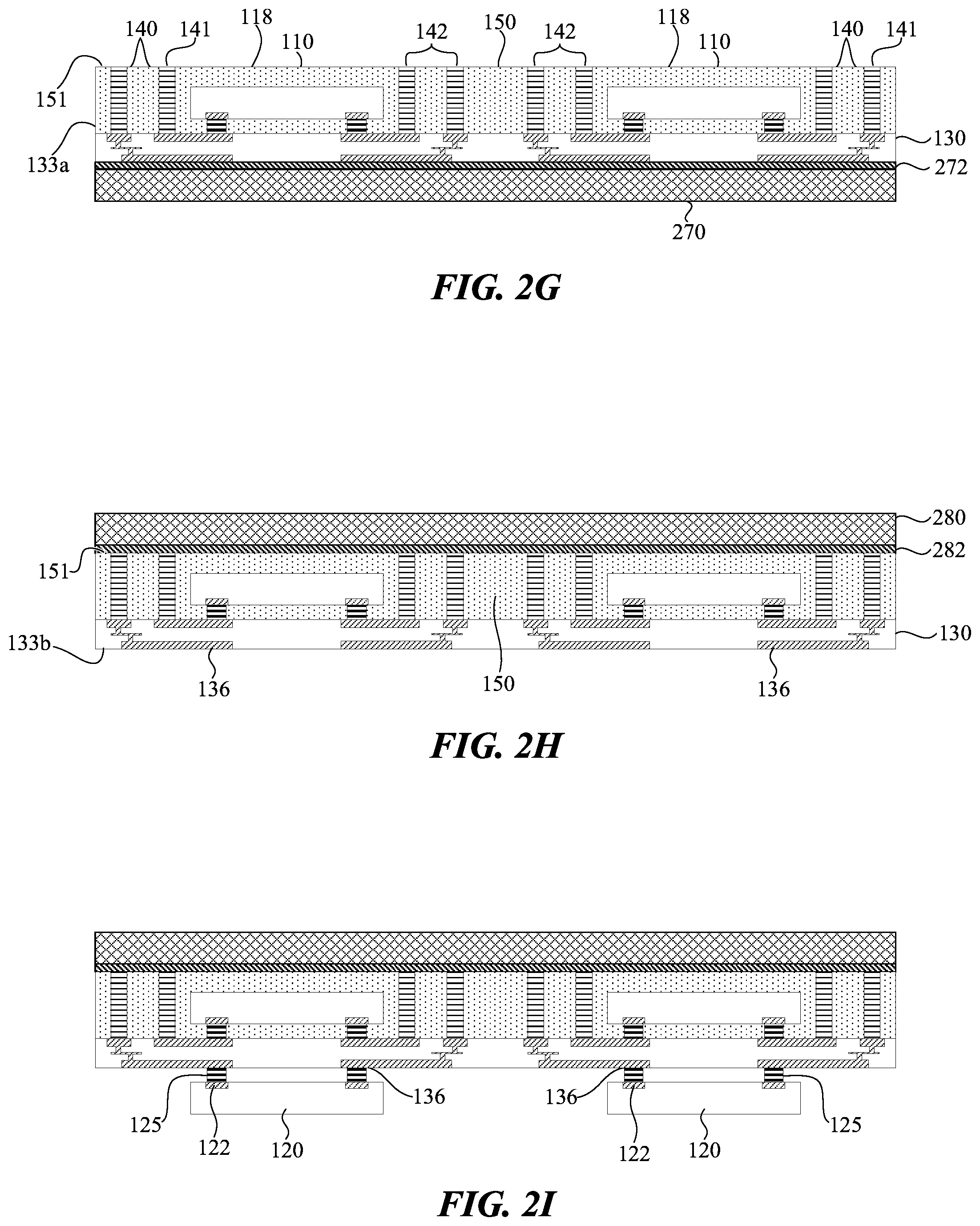 Patent US11784166 Figure 5 – Dual sided fan-out package having low warpage across all temperatures