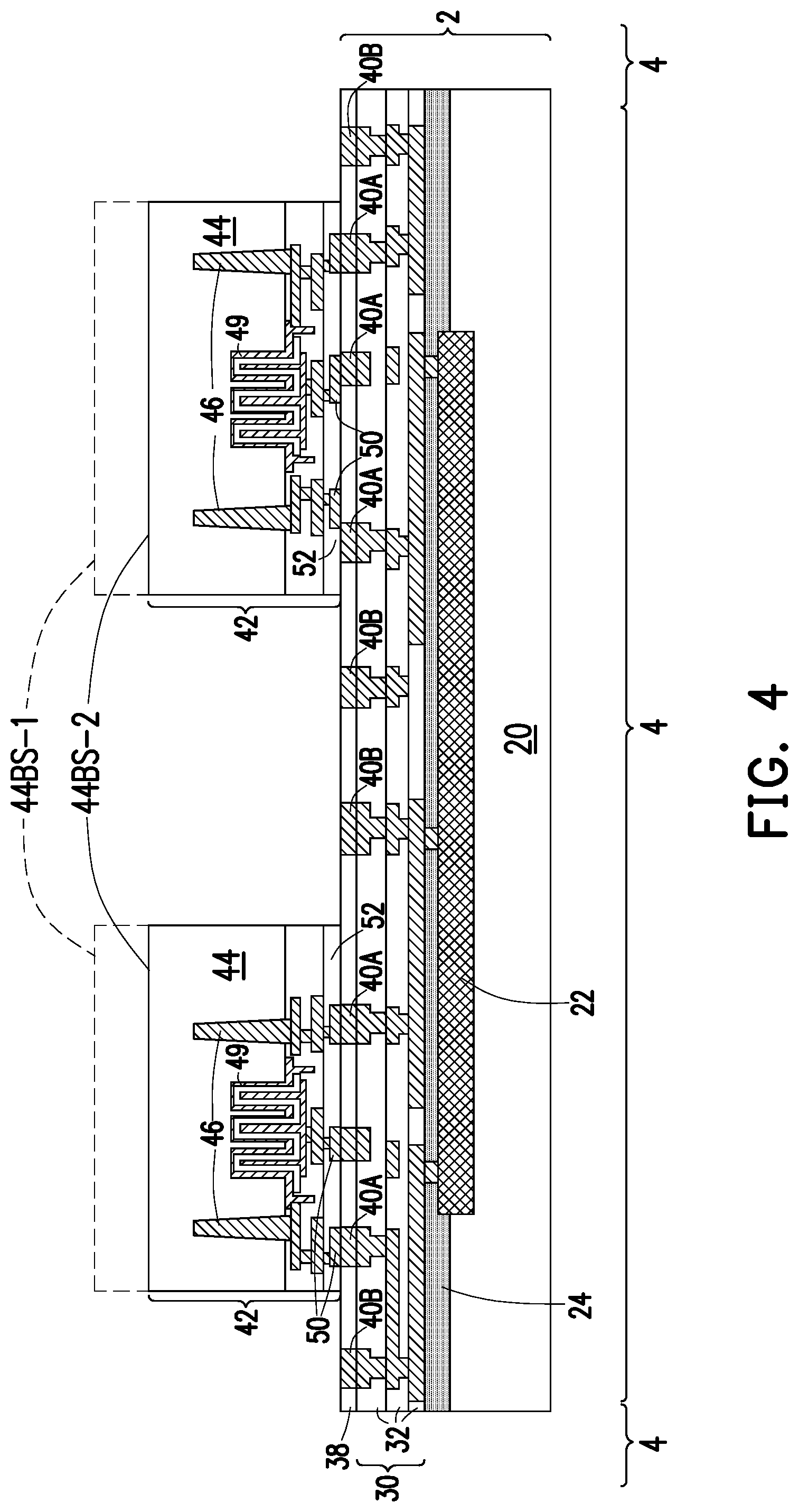 Patent US11784172 Figure 4 – Deep partition power delivery with deep trench capacitor