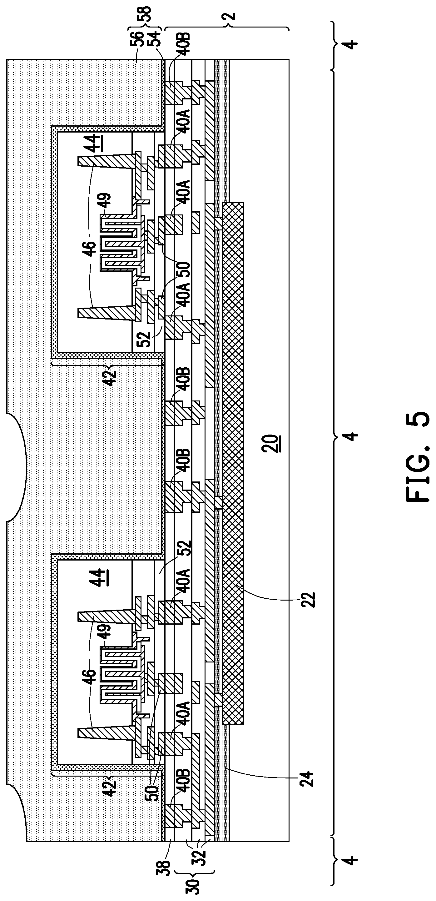 Patent US11784172 Figure 5 – Deep partition power delivery with deep trench capacitor