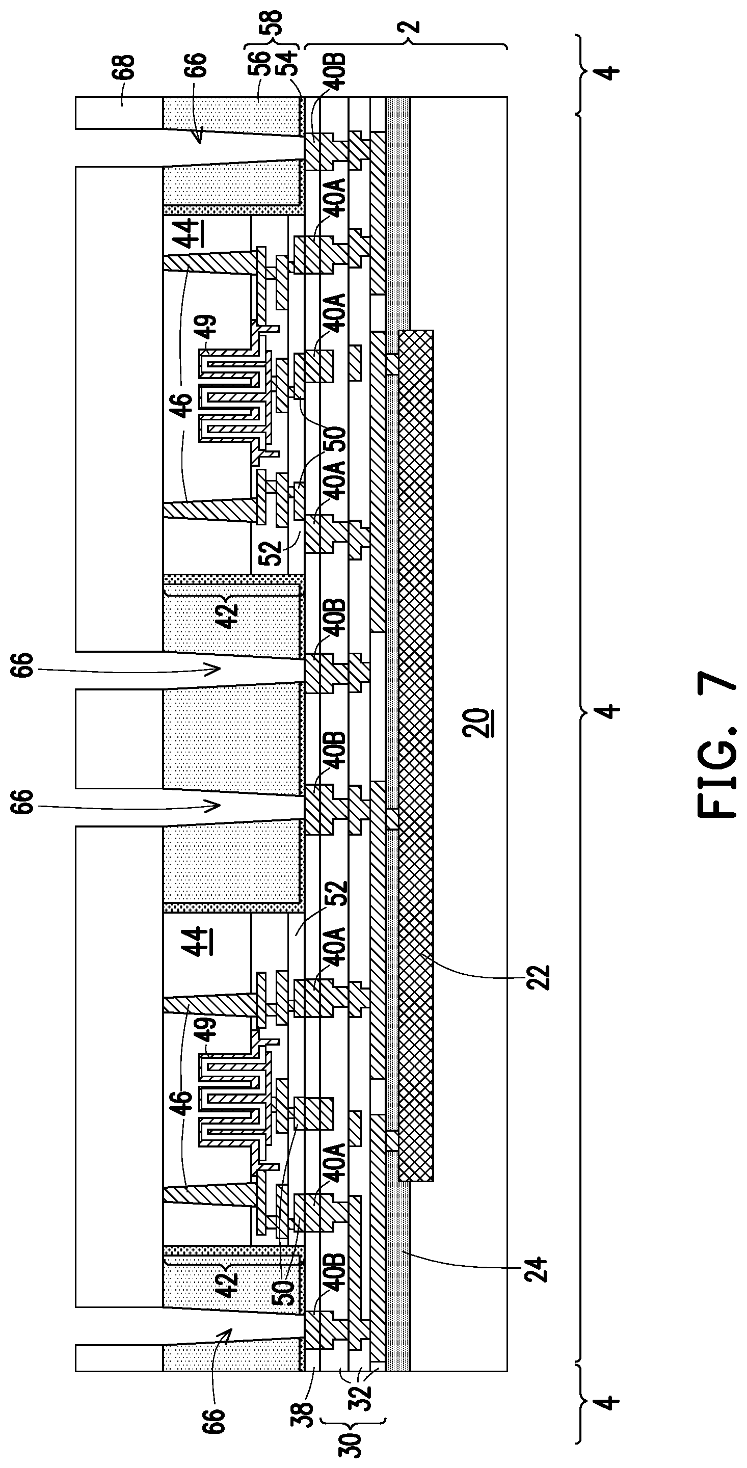 Patent US11784172 Figure 7 – Deep partition power delivery with deep trench capacitor