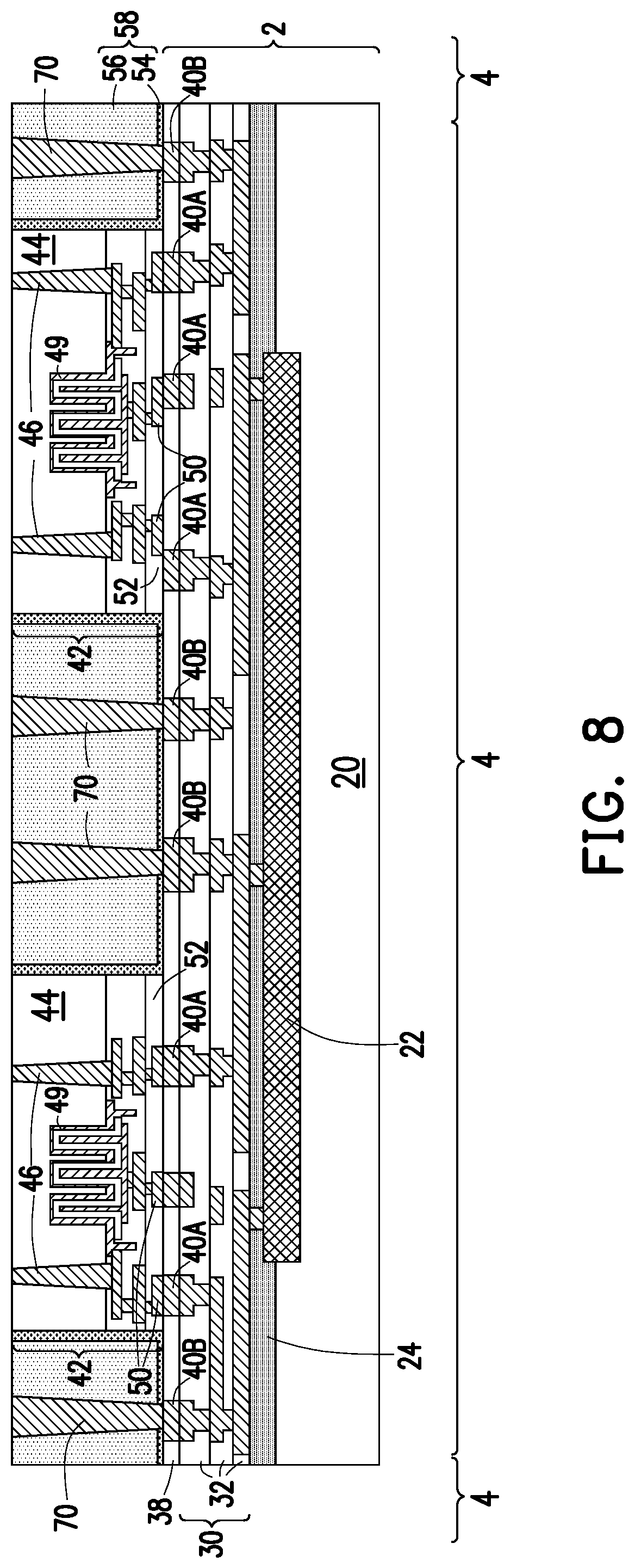 Patent US11784172 Figure 8 – Deep partition power delivery with deep trench capacitor
