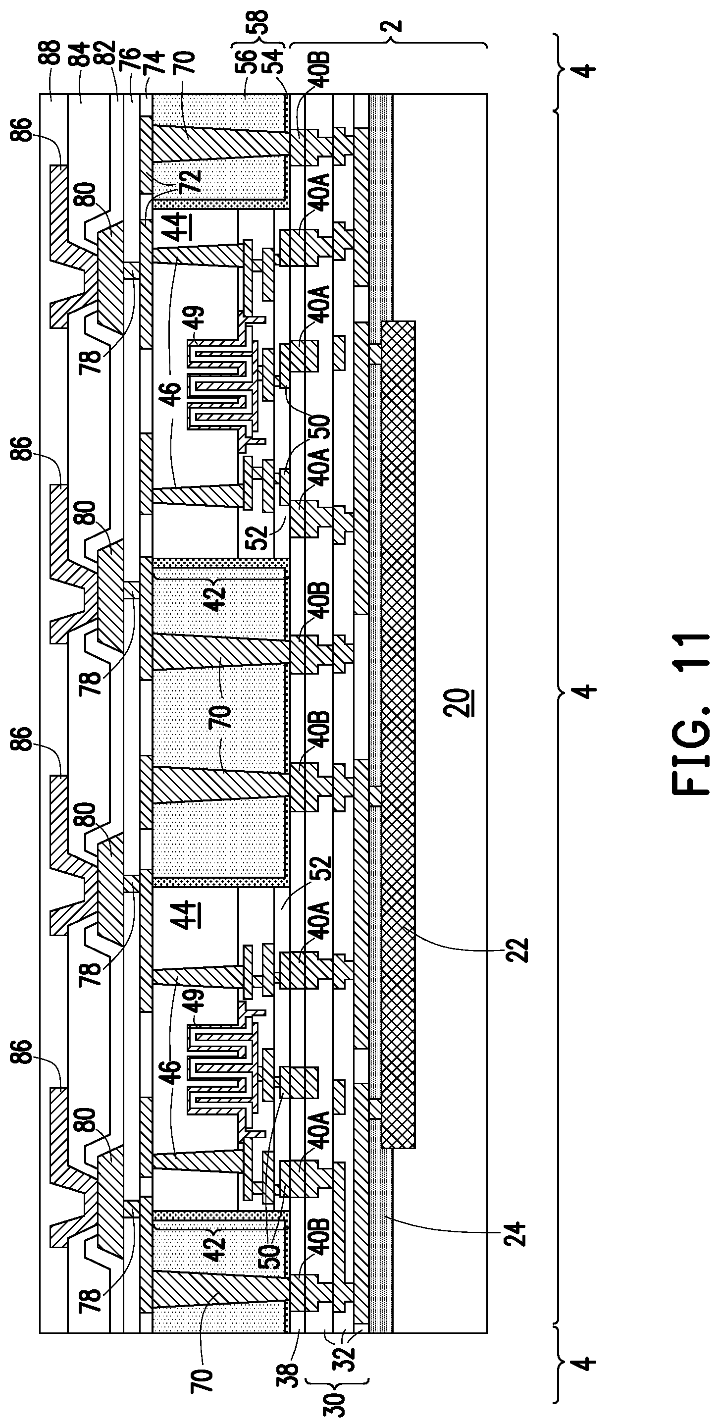 Patent US11784172 Figure 11 – Deep partition power delivery with deep trench capacitor