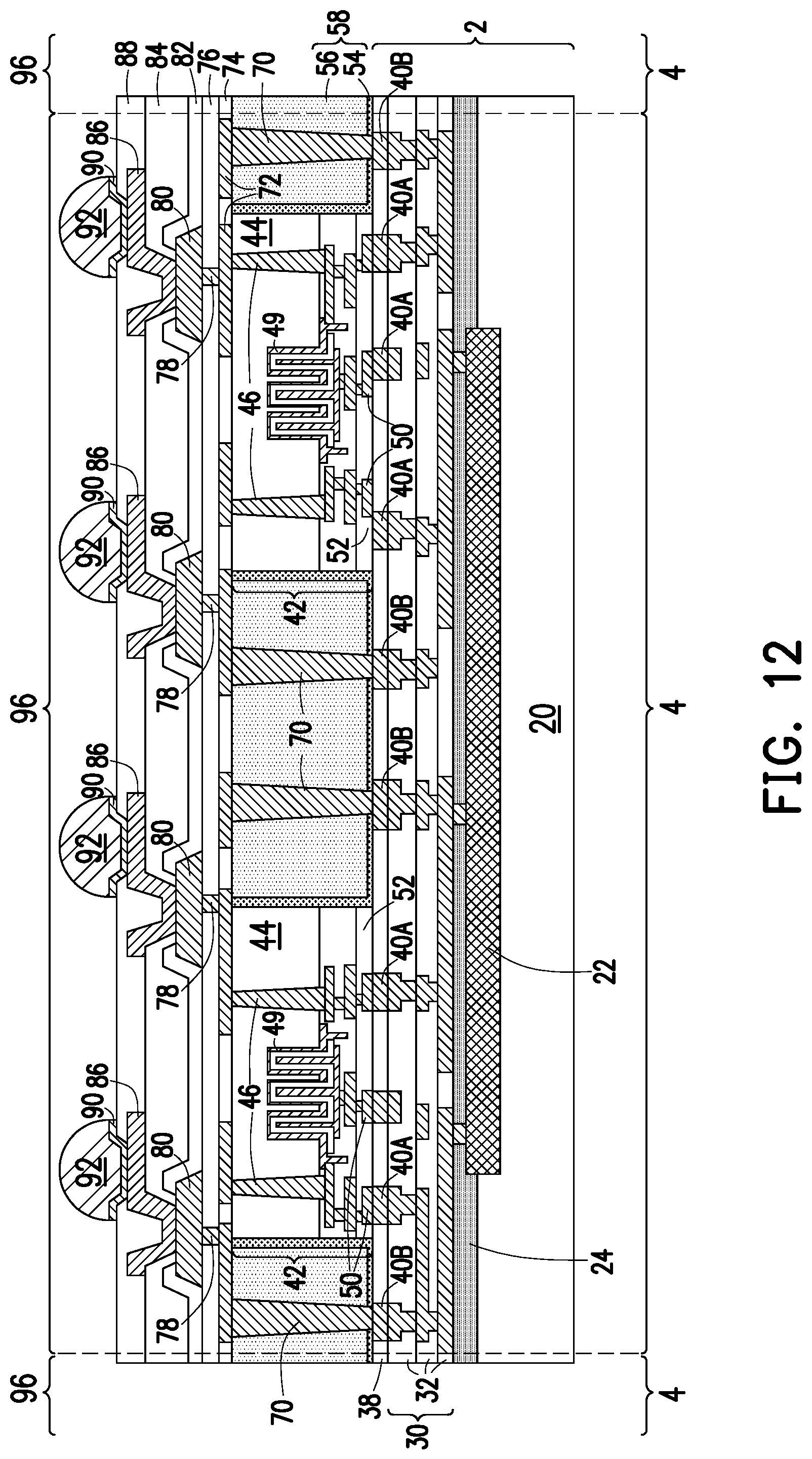 Patent US11784172 Figure 12 – Deep partition power delivery with deep trench capacitor
