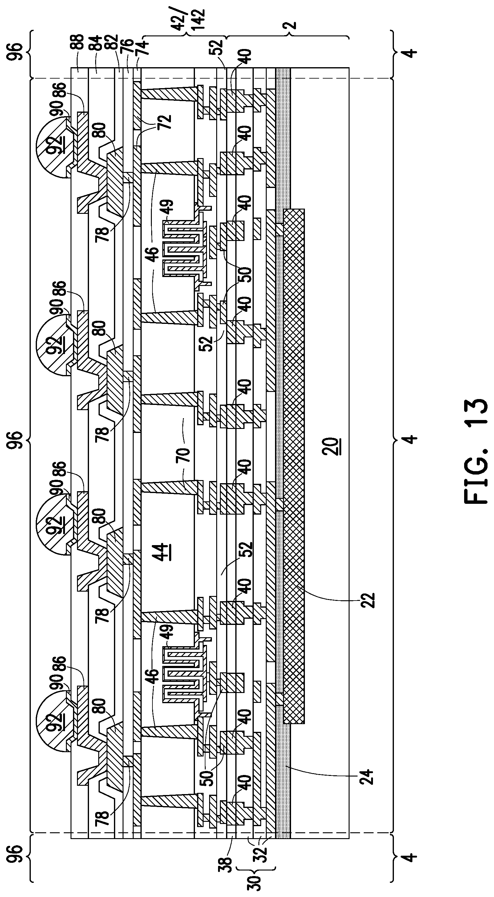 Patent US11784172 Figure 13 – Deep partition power delivery with deep trench capacitor