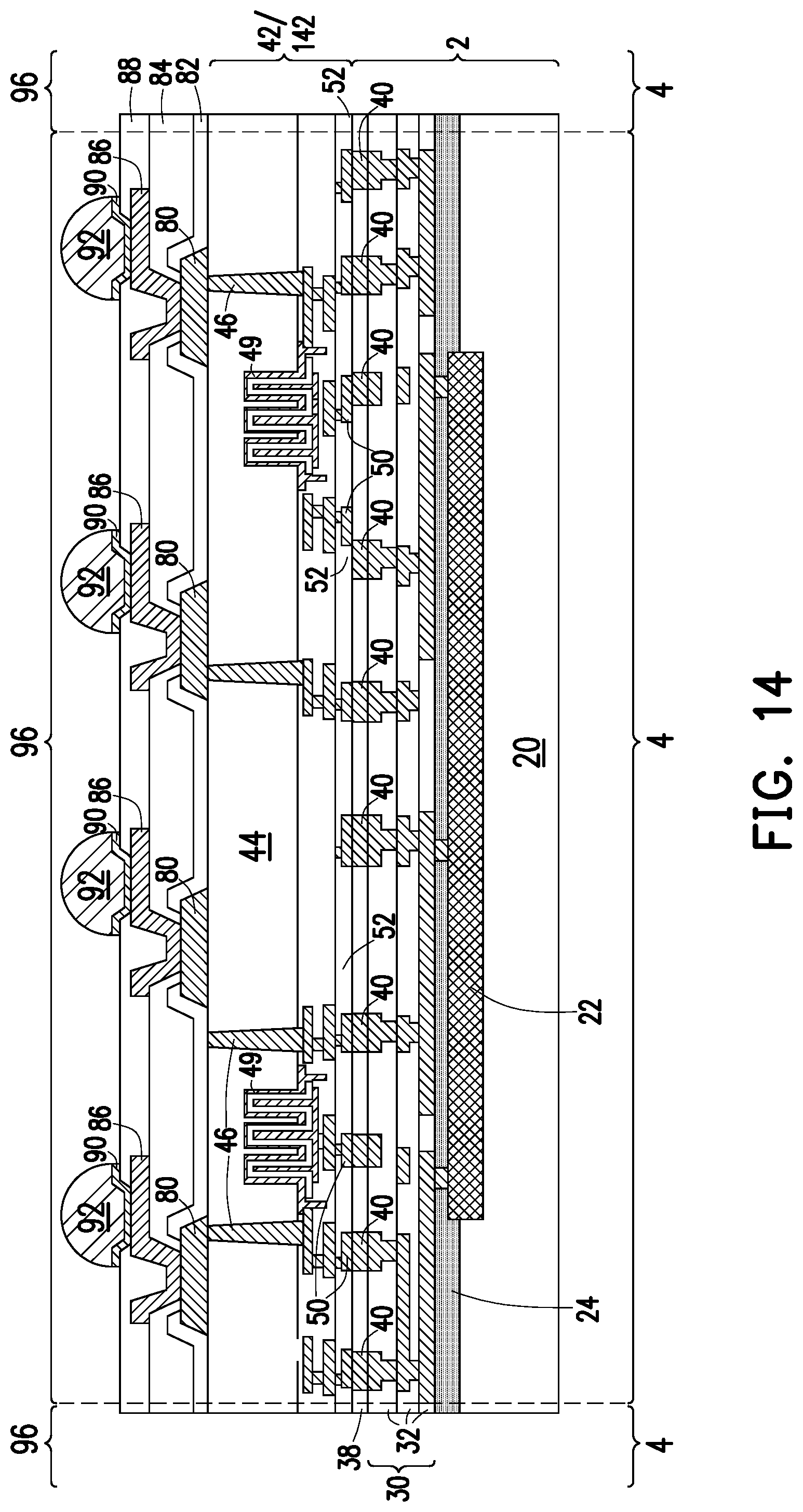Patent US11784172 Figure 14 – Deep partition power delivery with deep trench capacitor