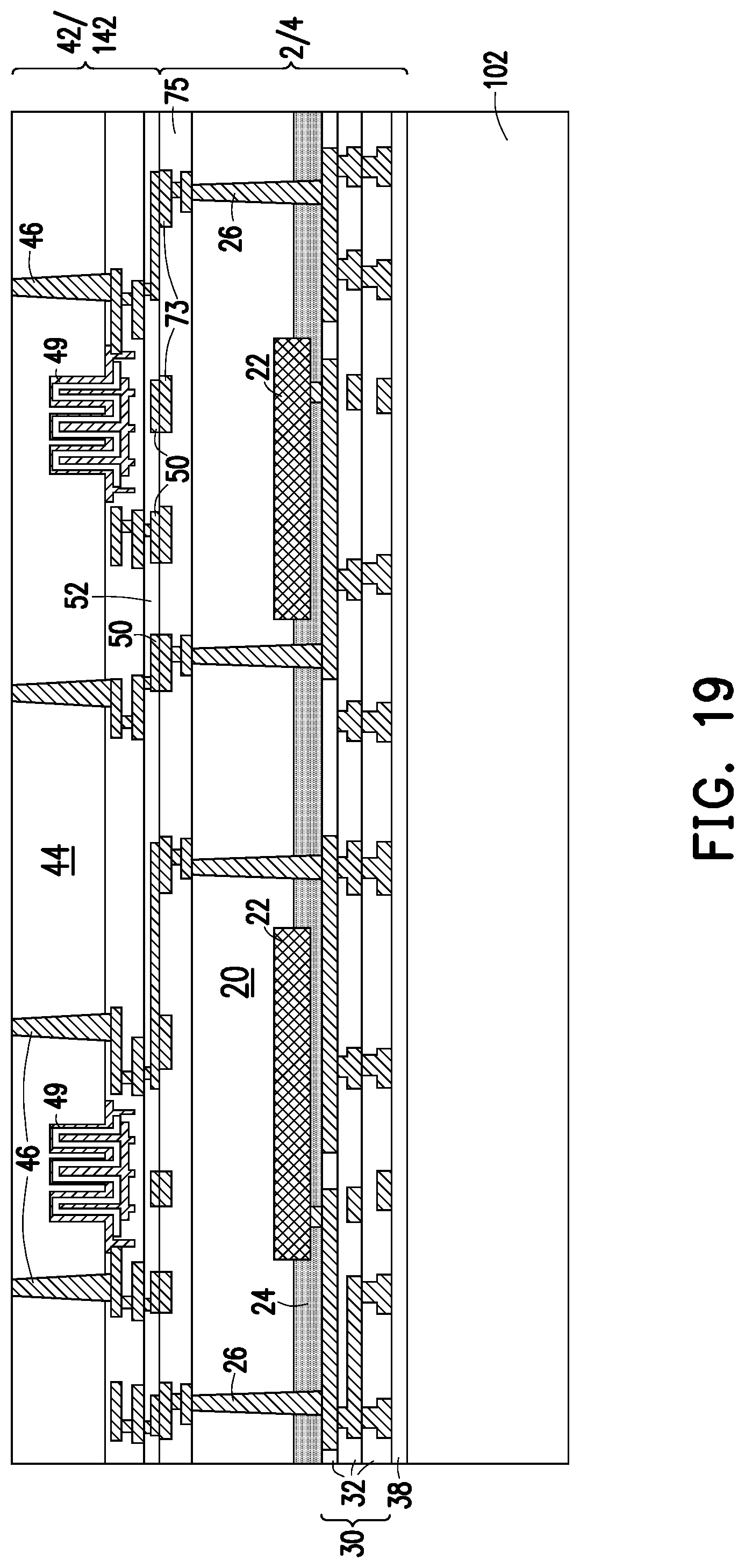 Patent US11784172 Figure 19 – Deep partition power delivery with deep trench capacitor