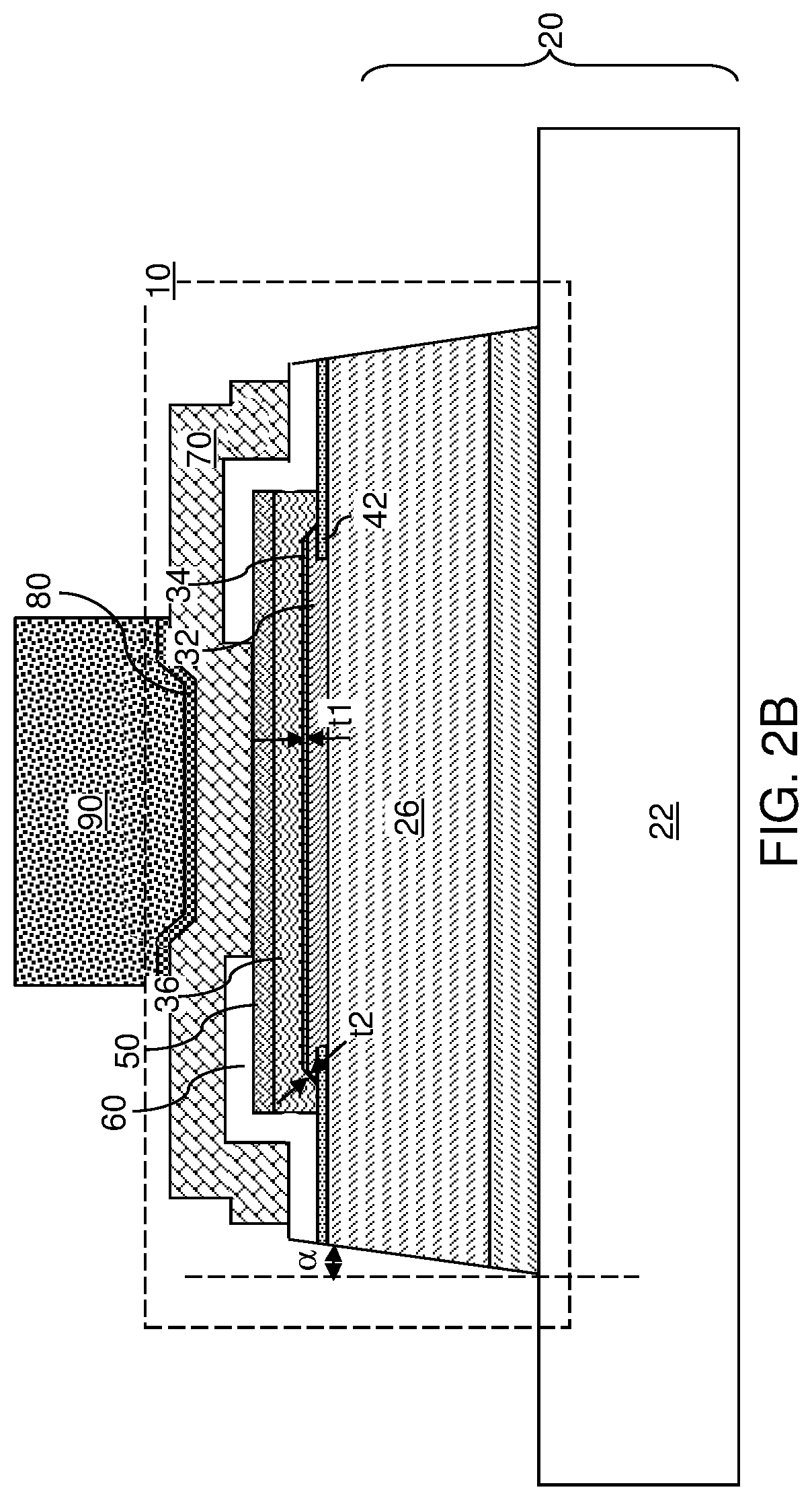 Patent US11784176 Figure 3 – Light emitting diode device containing a positive photoresist insulating spacer and a conductive sidewall contact and method of making the same