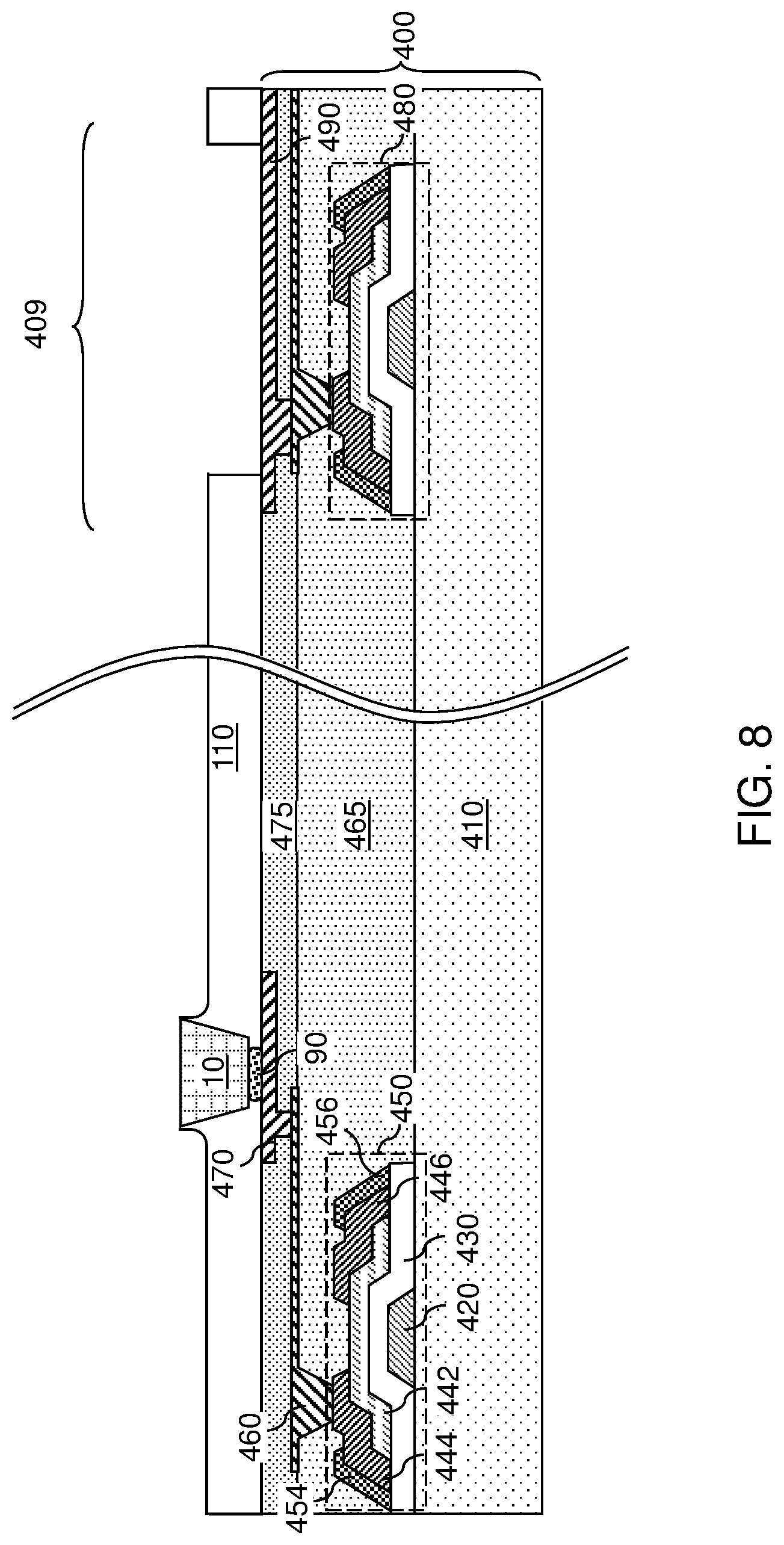 Patent US11784176 Figure 15 – Light emitting diode device containing a positive photoresist insulating spacer and a conductive sidewall contact and method of making the same