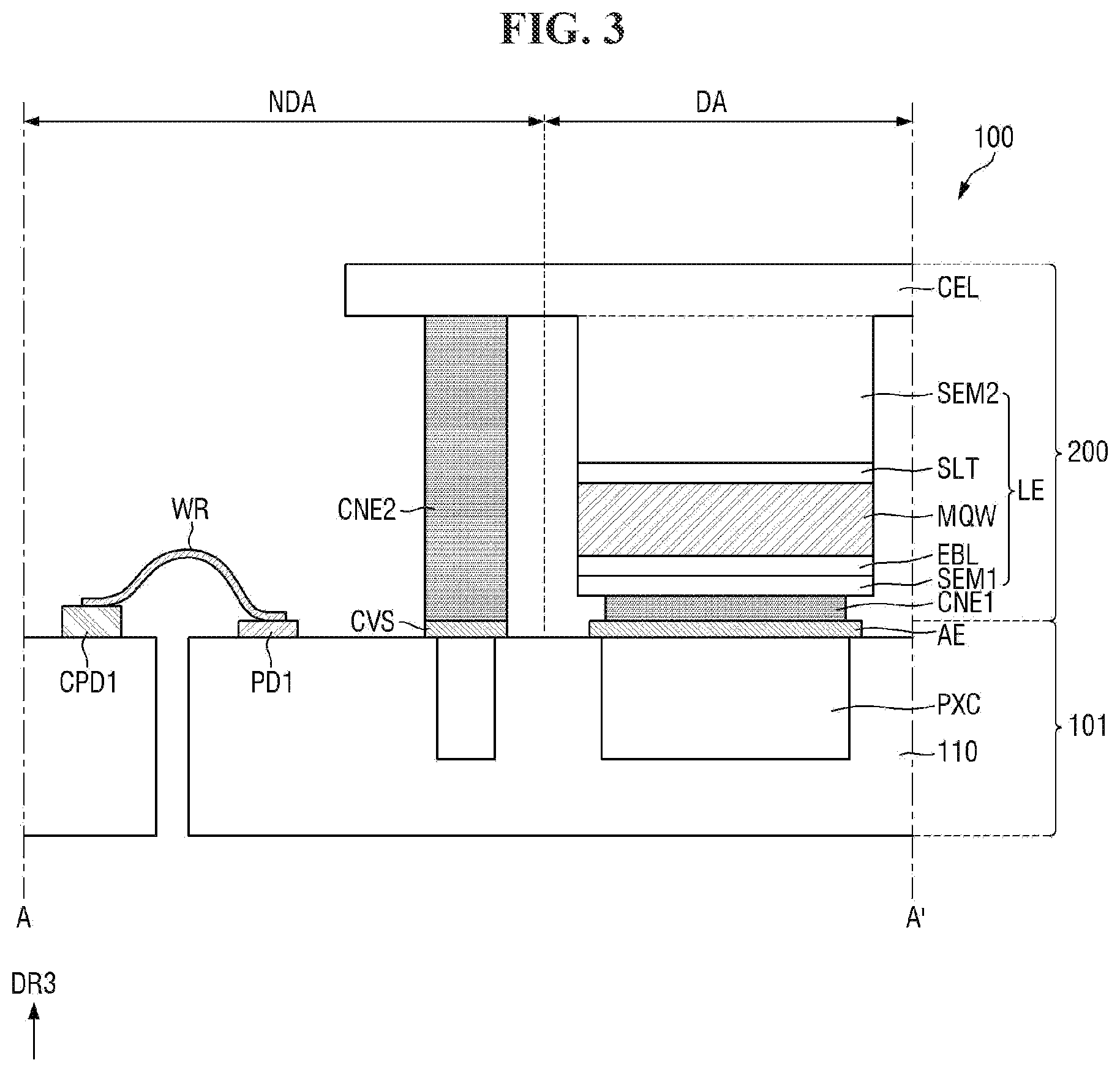Patent US11784177 Figure 3 – Display device and method for fabricating the same