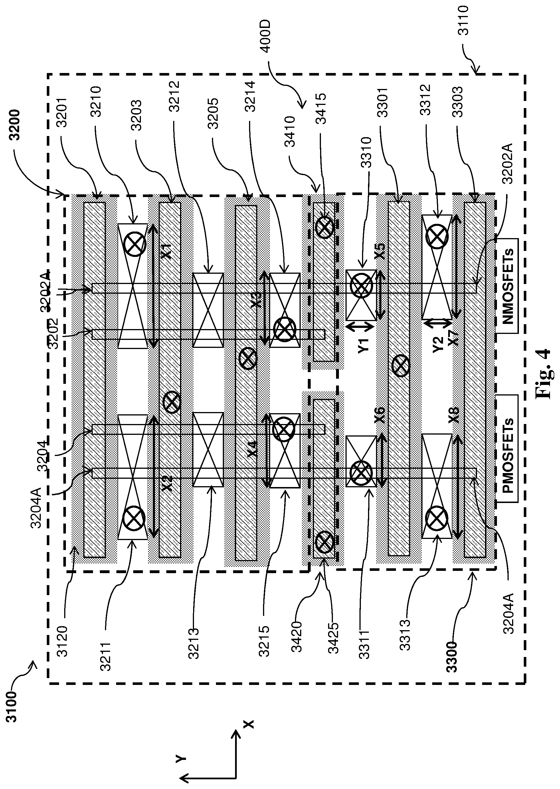 Patent US11784180 Figure 4 – Semiconductor device layout