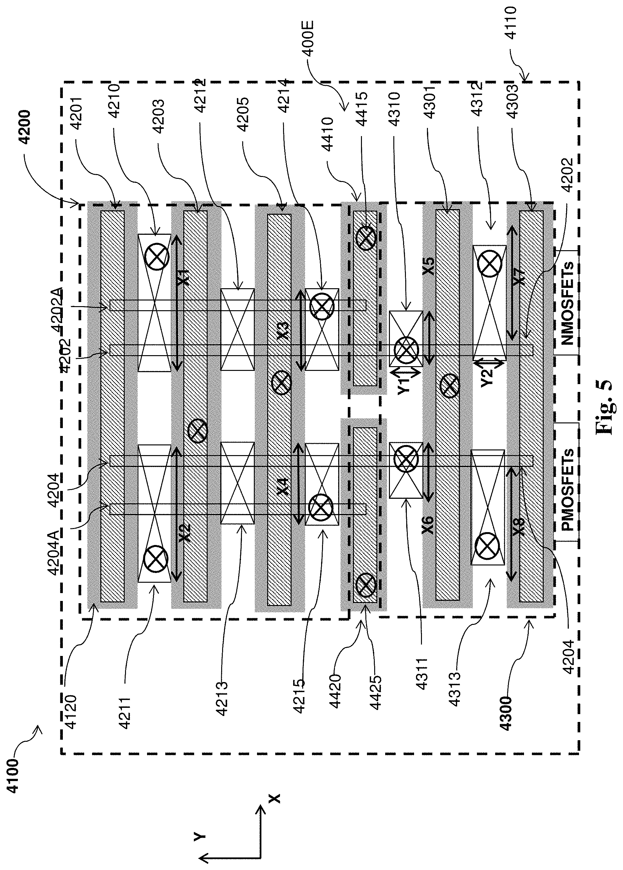 Patent US11784180 Figure 5 – Semiconductor device layout