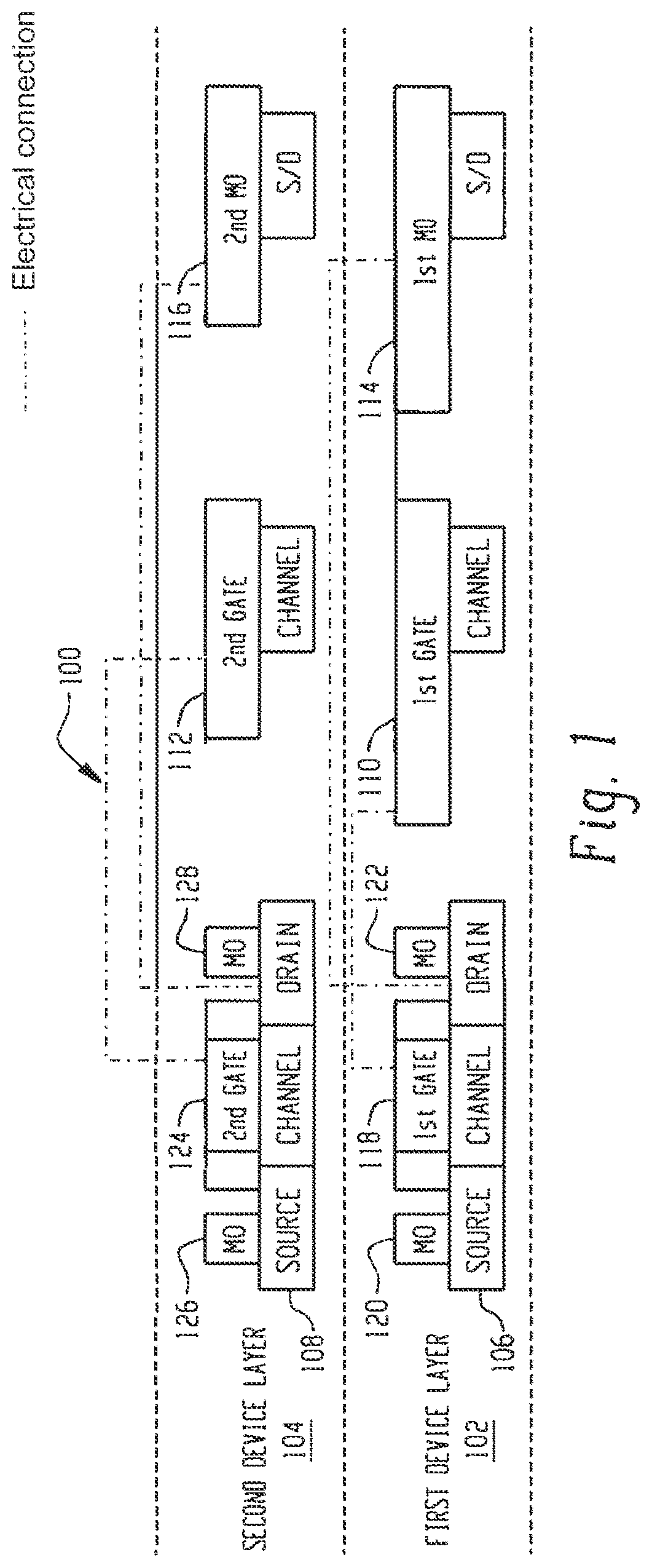 Patent US11784183 Figure 1 – Inter-level connection for multi-layer structures