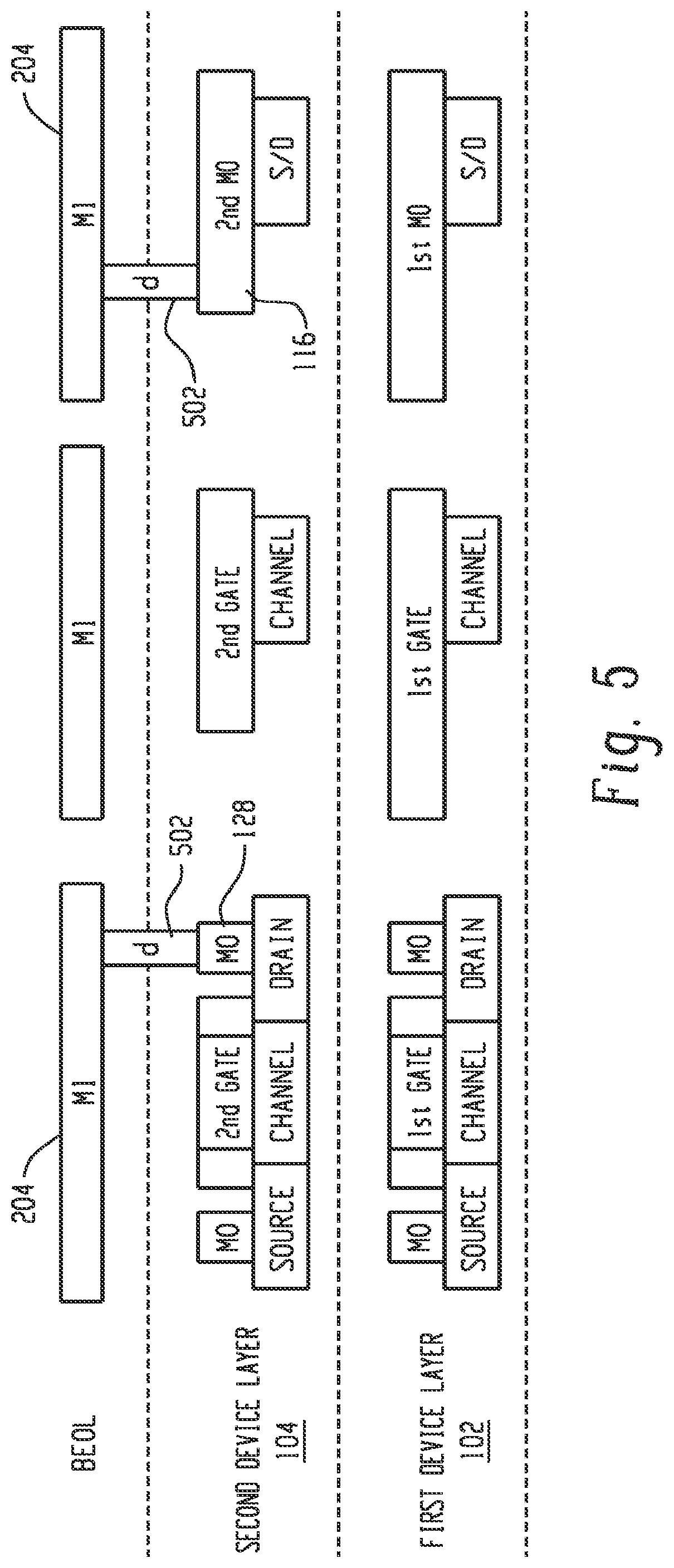 Patent US11784183 Figure 5 – Inter-level connection for multi-layer structures