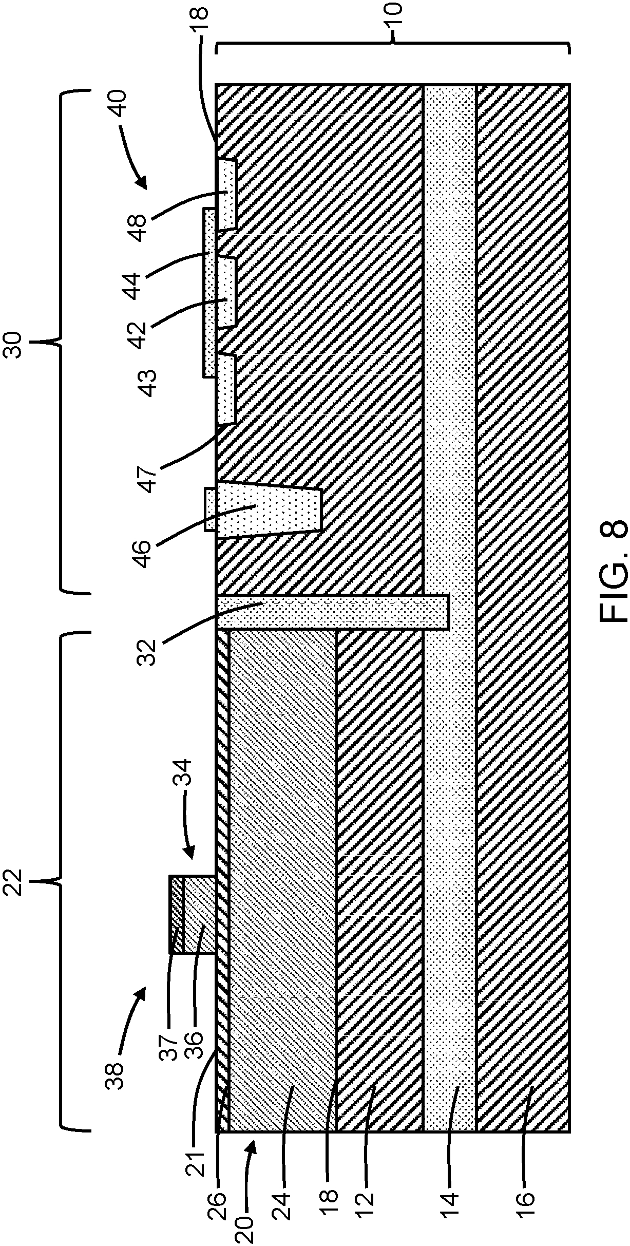 Patent US11784189 Figure 8 – Monolithic integration of diverse device types with shared electrical isolation