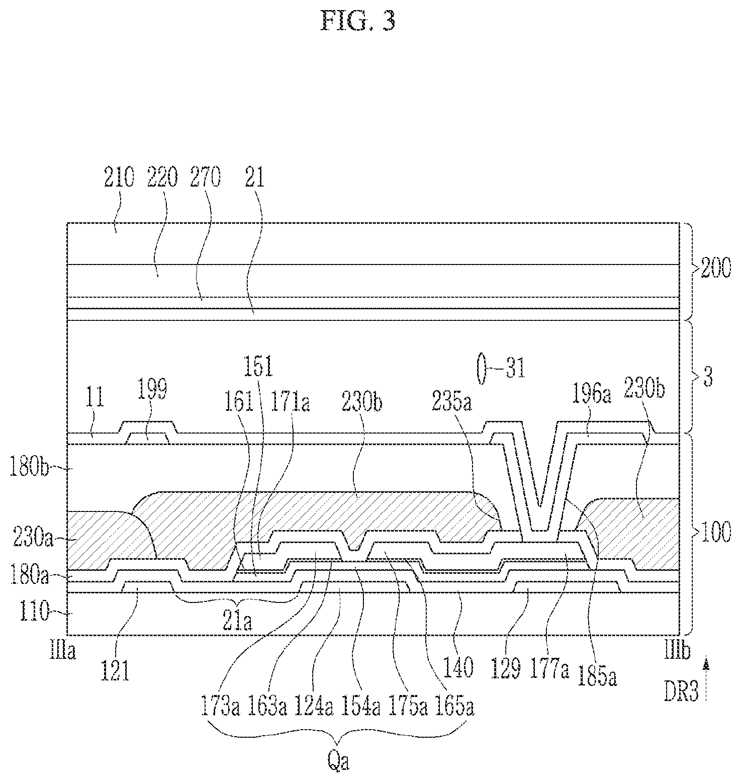 Patent US11784192 Figure 3 – Display device including a patterned conductive layer