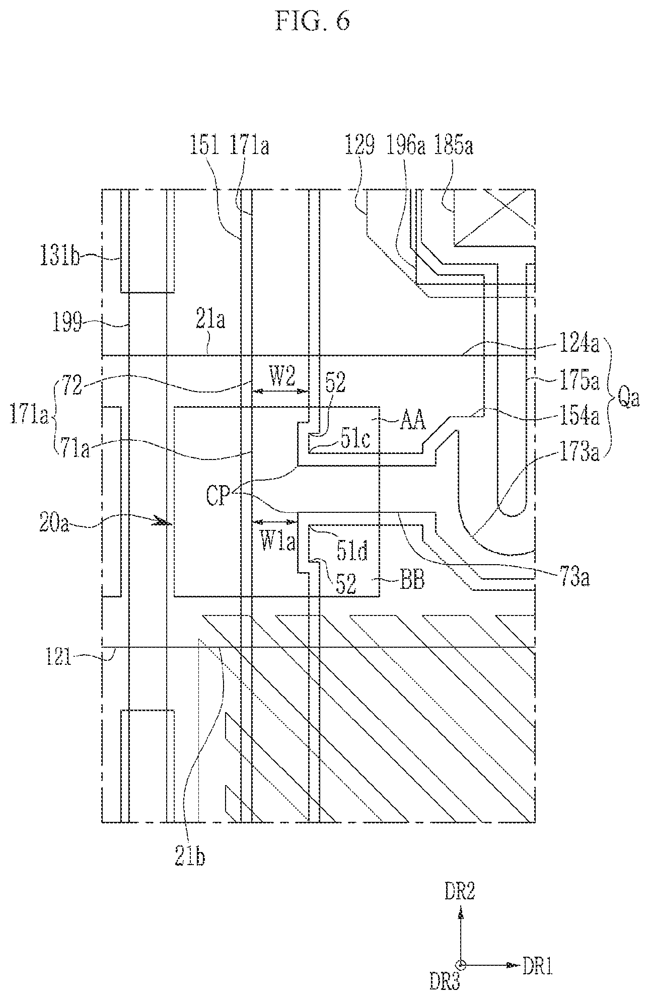 Patent US11784192 Figure 6 – Display device including a patterned conductive layer