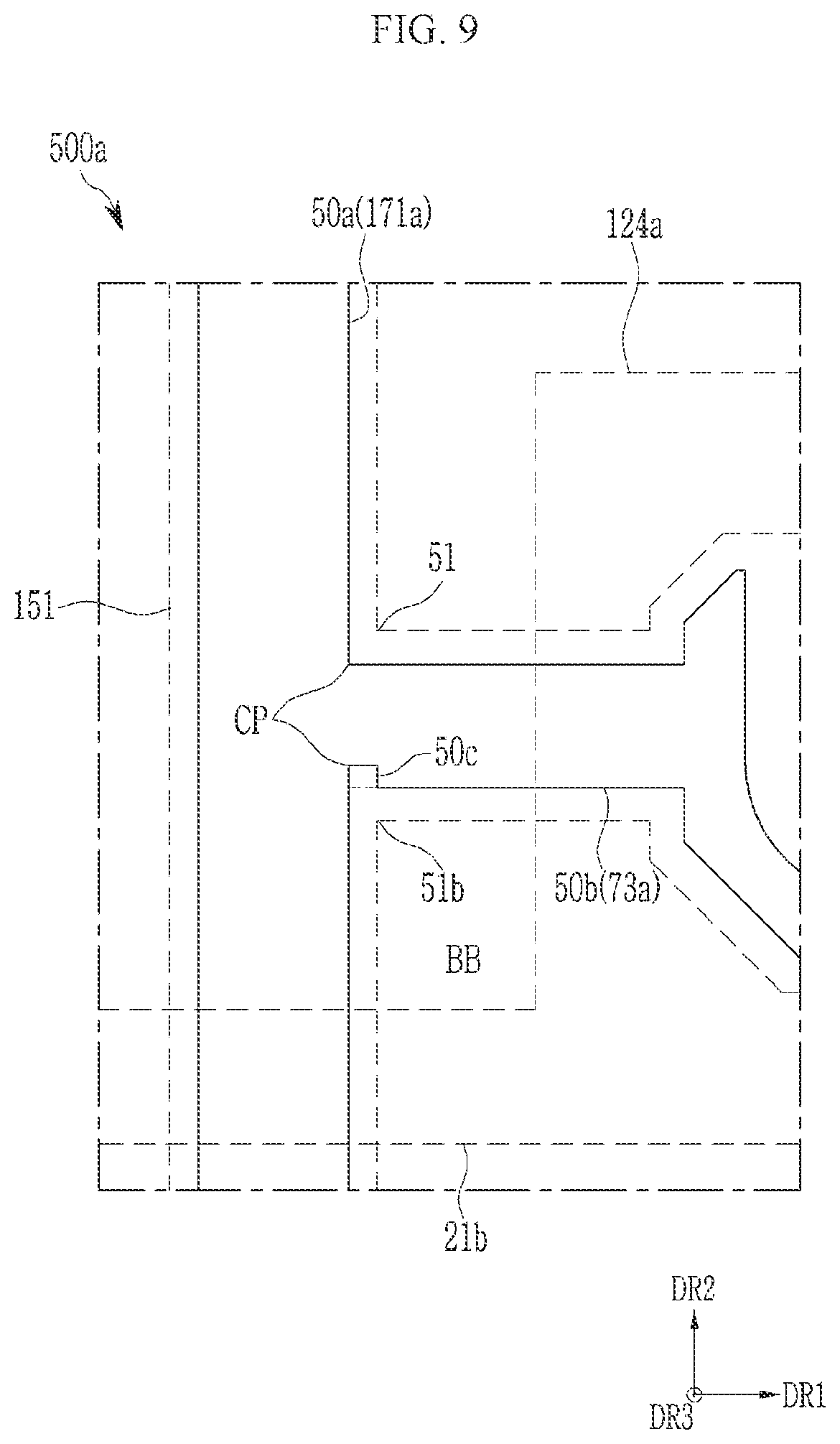 Patent US11784192 Figure 9 – Display device including a patterned conductive layer