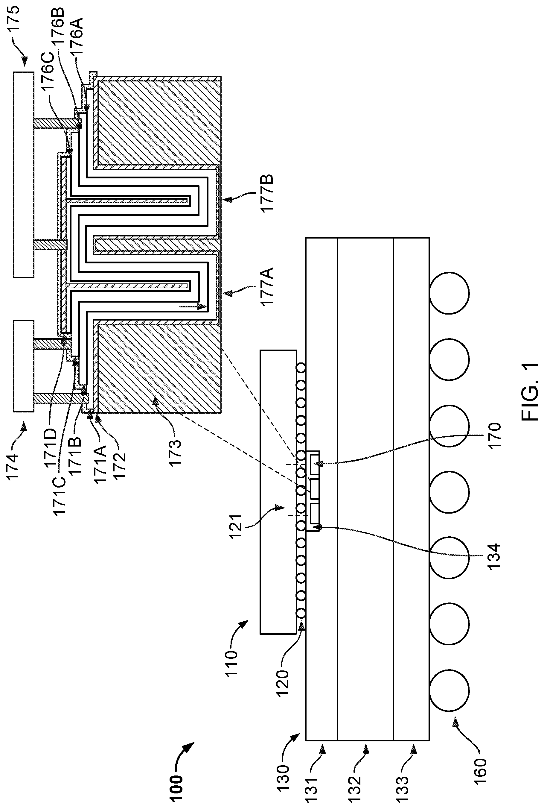 Patent US11784215 Figure 1 – Deep trench capacitors embedded in package substrate