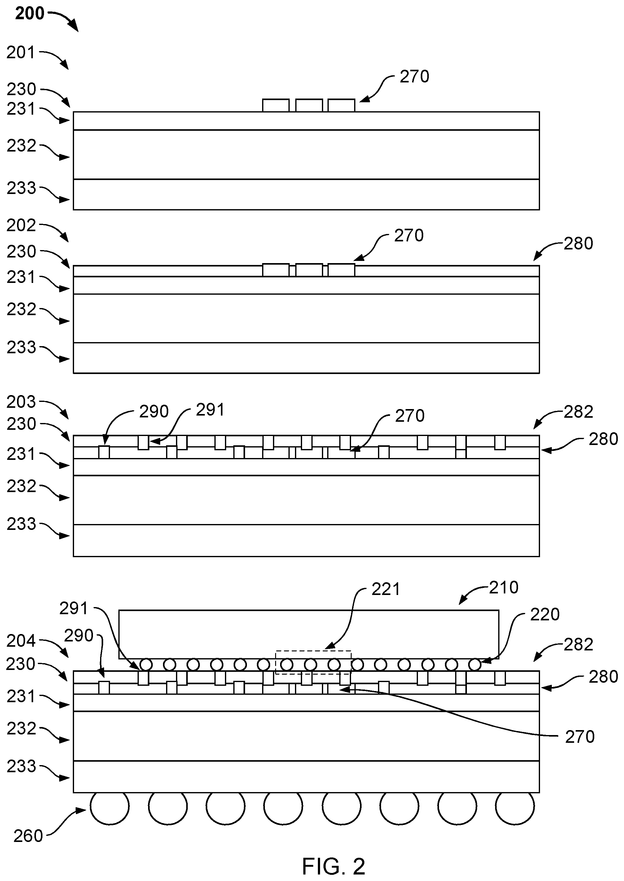 Patent US11784215 Figure 2 – Deep trench capacitors embedded in package substrate
