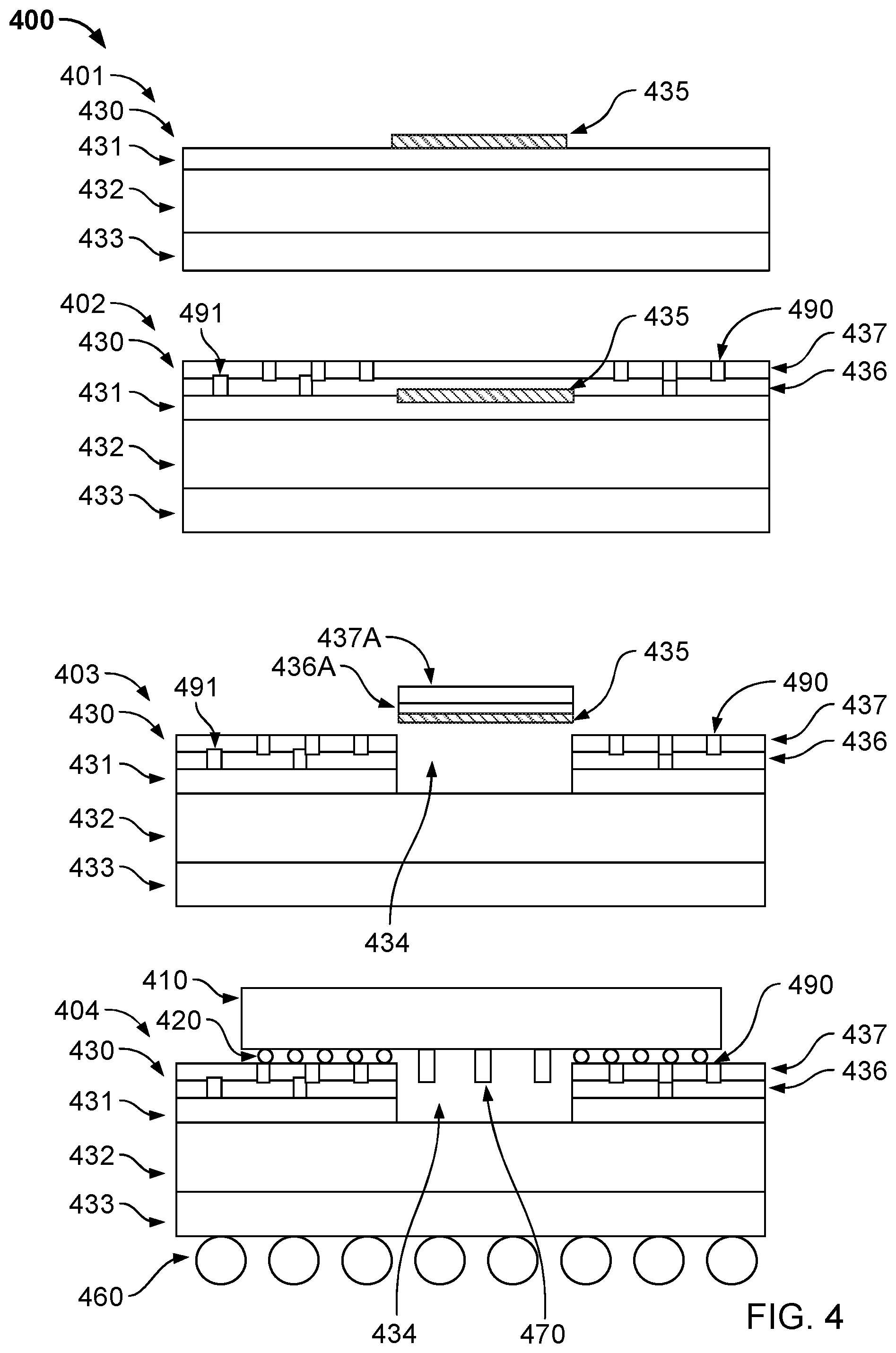 Patent US11784215 Figure 4 – Deep trench capacitors embedded in package substrate