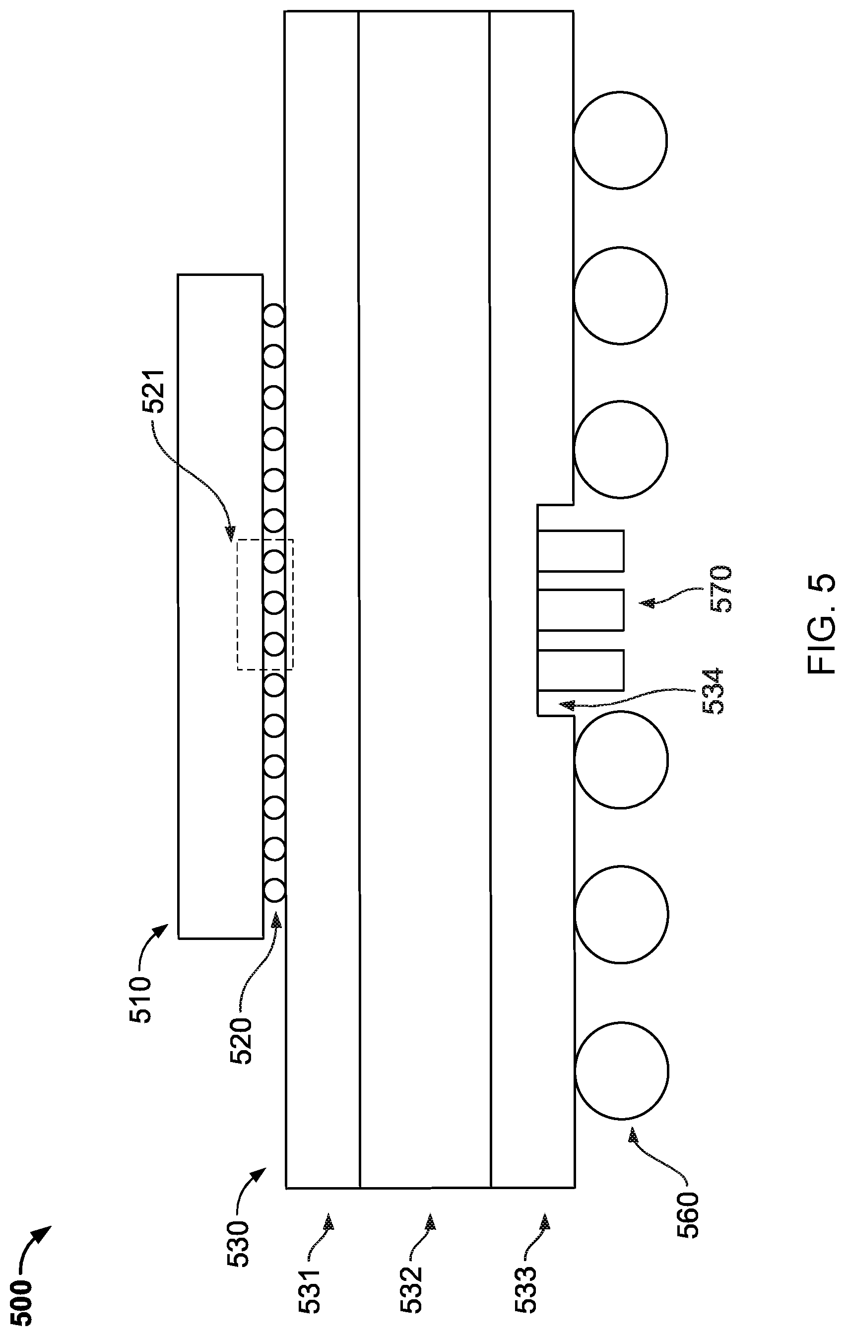 Patent US11784215 Figure 5 – Deep trench capacitors embedded in package substrate