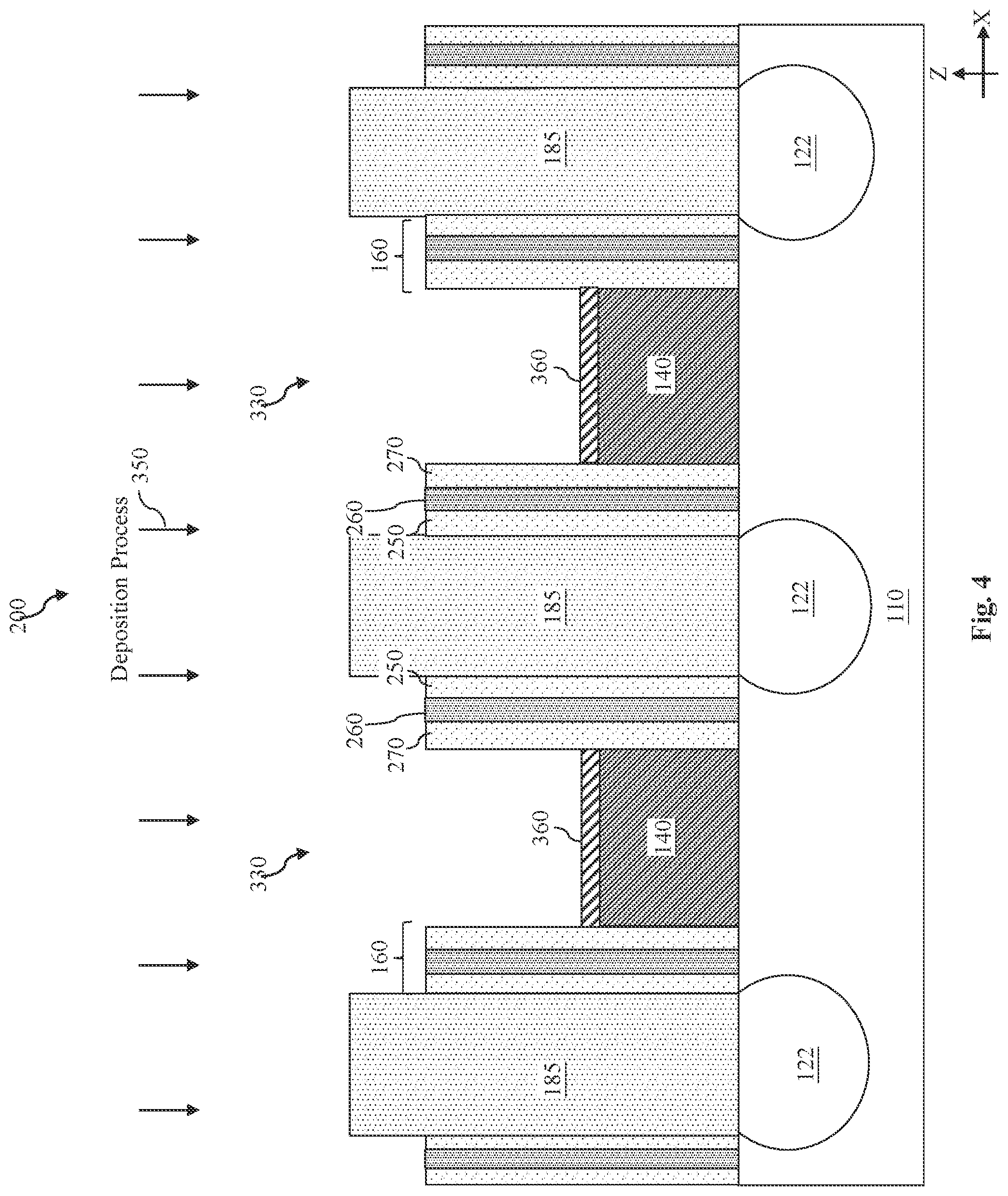 Patent US11784218 Figure 5 – Gate air spacer protection during source/drain via hole etching