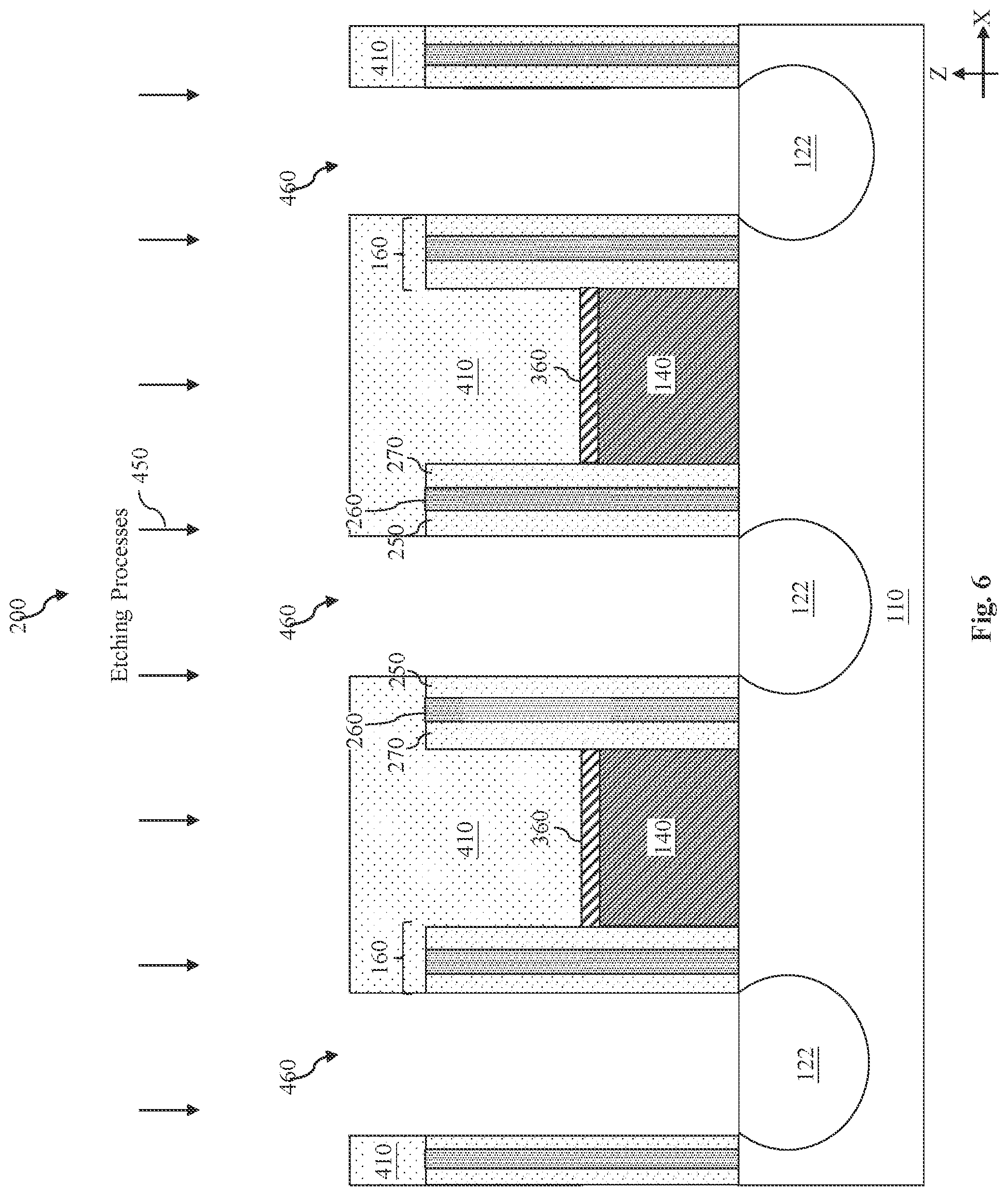 Patent US11784218 Figure 7 – Gate air spacer protection during source/drain via hole etching