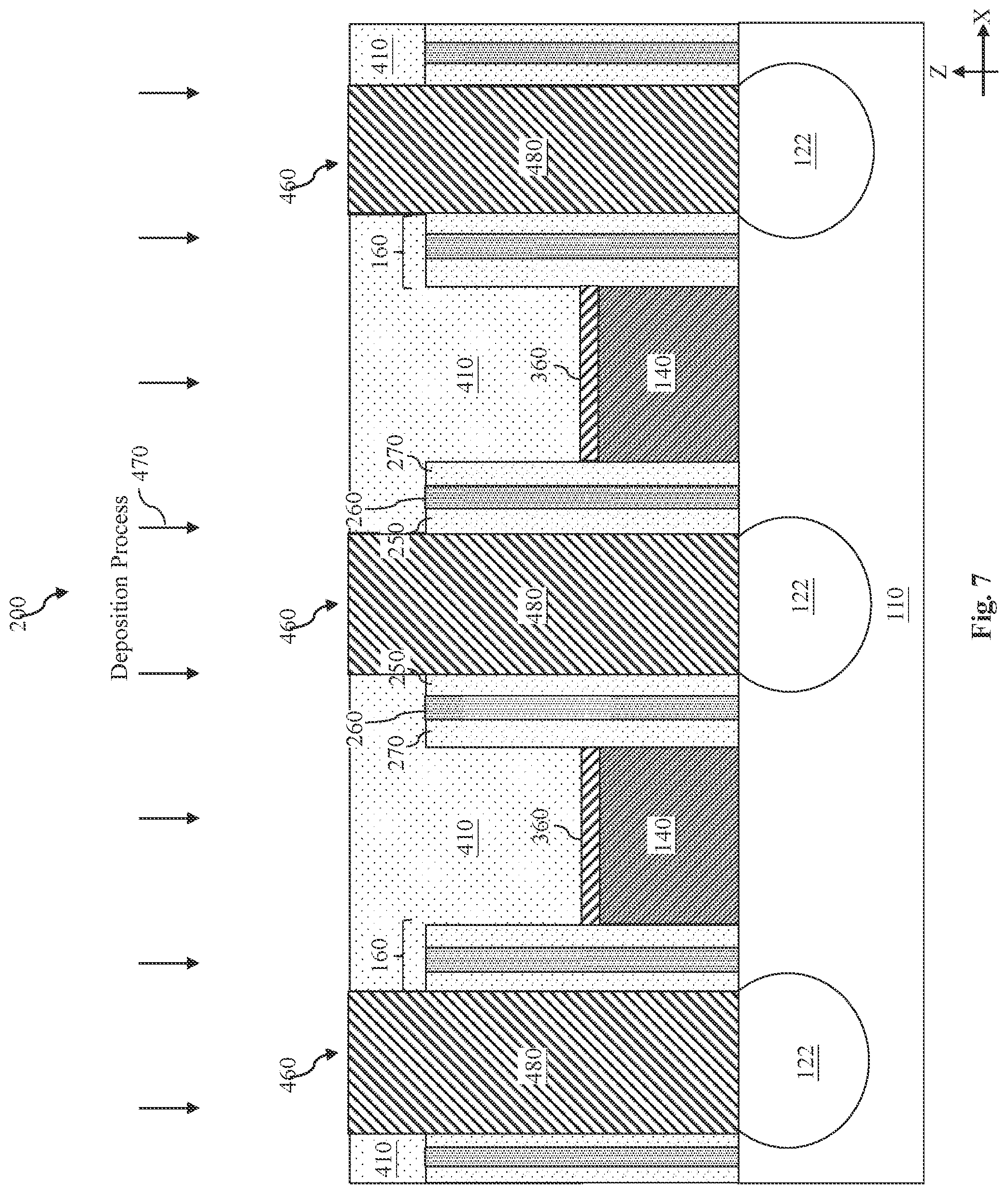 Patent US11784218 Figure 8 – Gate air spacer protection during source/drain via hole etching