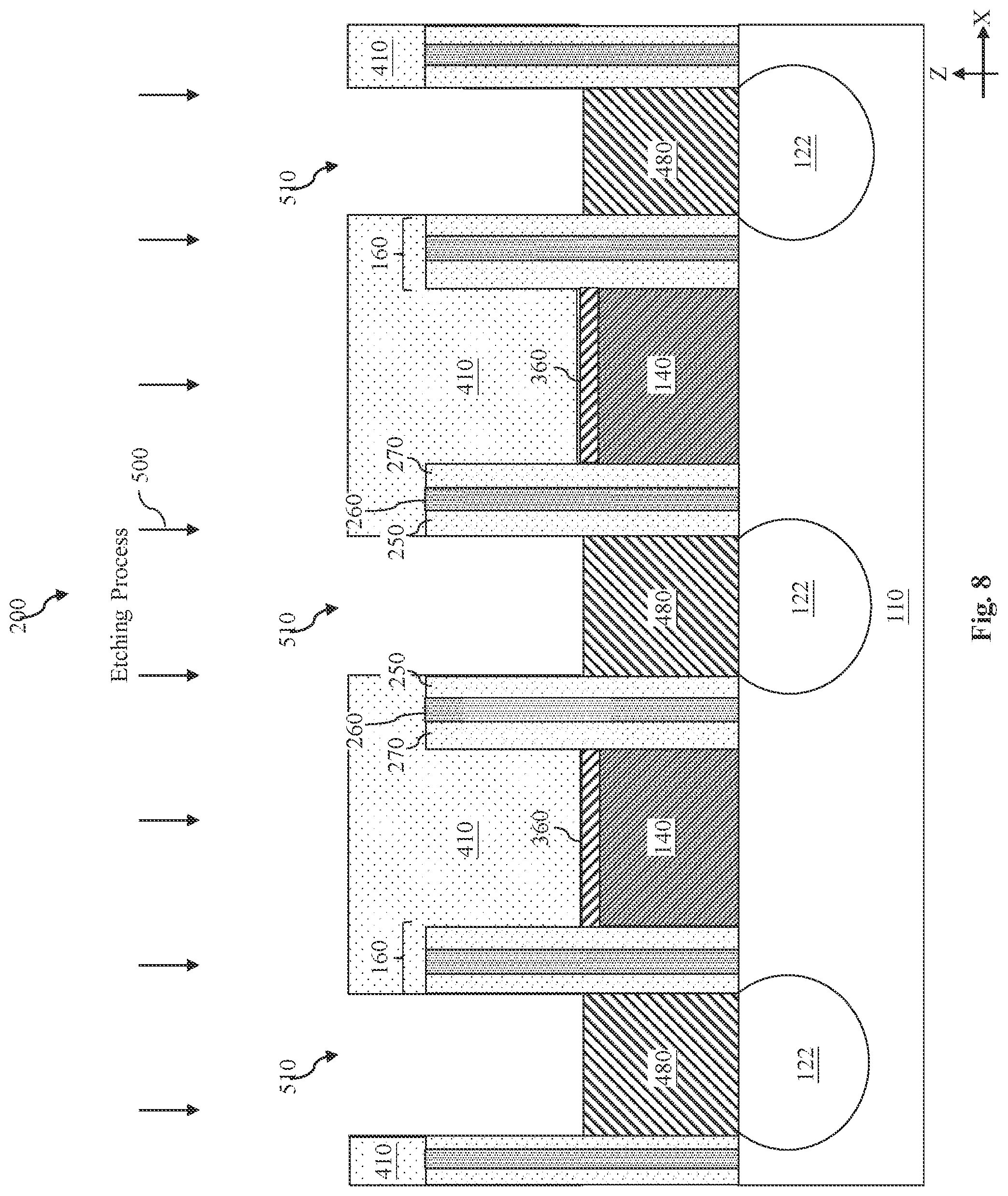 Patent US11784218 Figure 9 – Gate air spacer protection during source/drain via hole etching