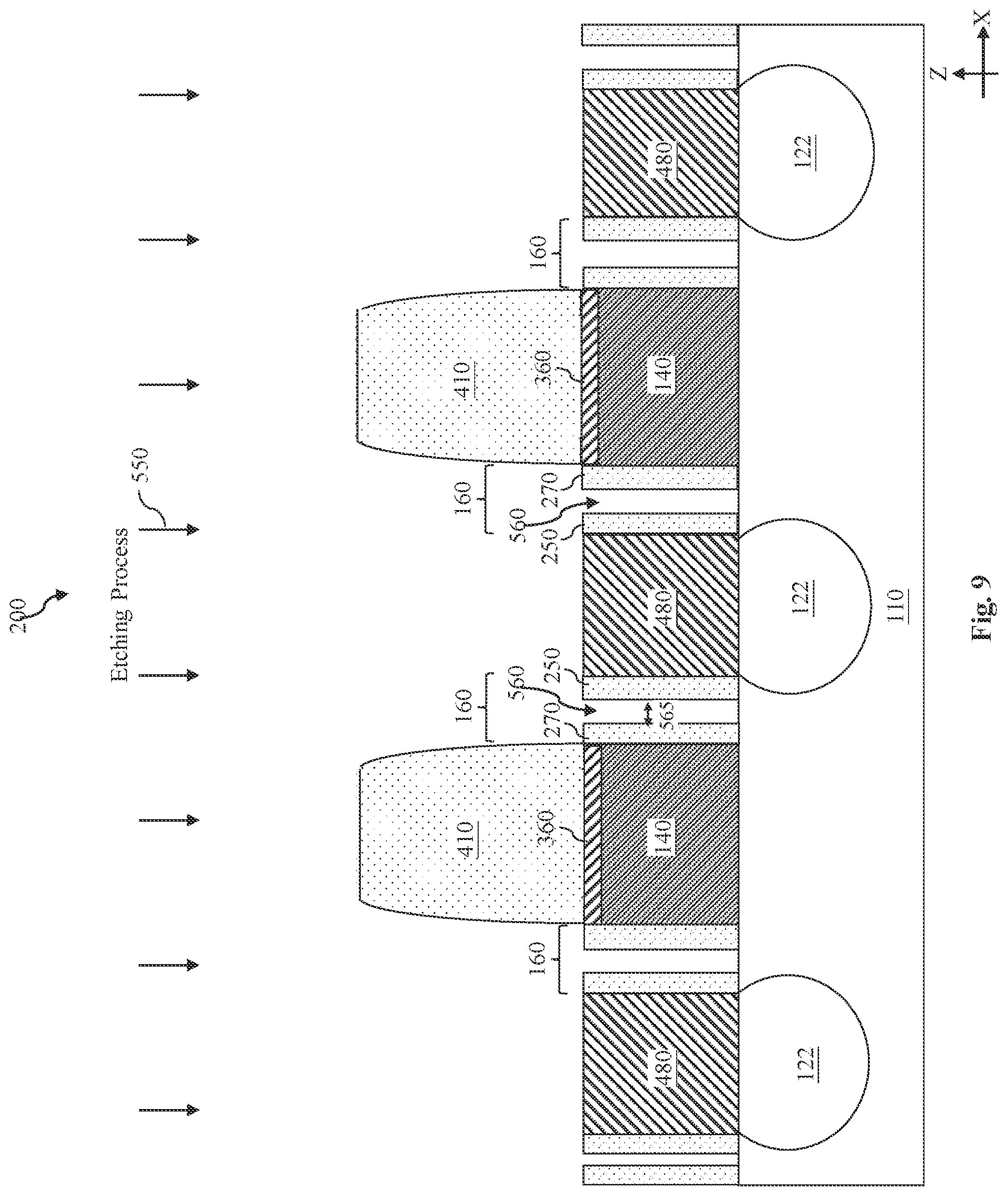 Patent US11784218 Figure 10 – Gate air spacer protection during source/drain via hole etching