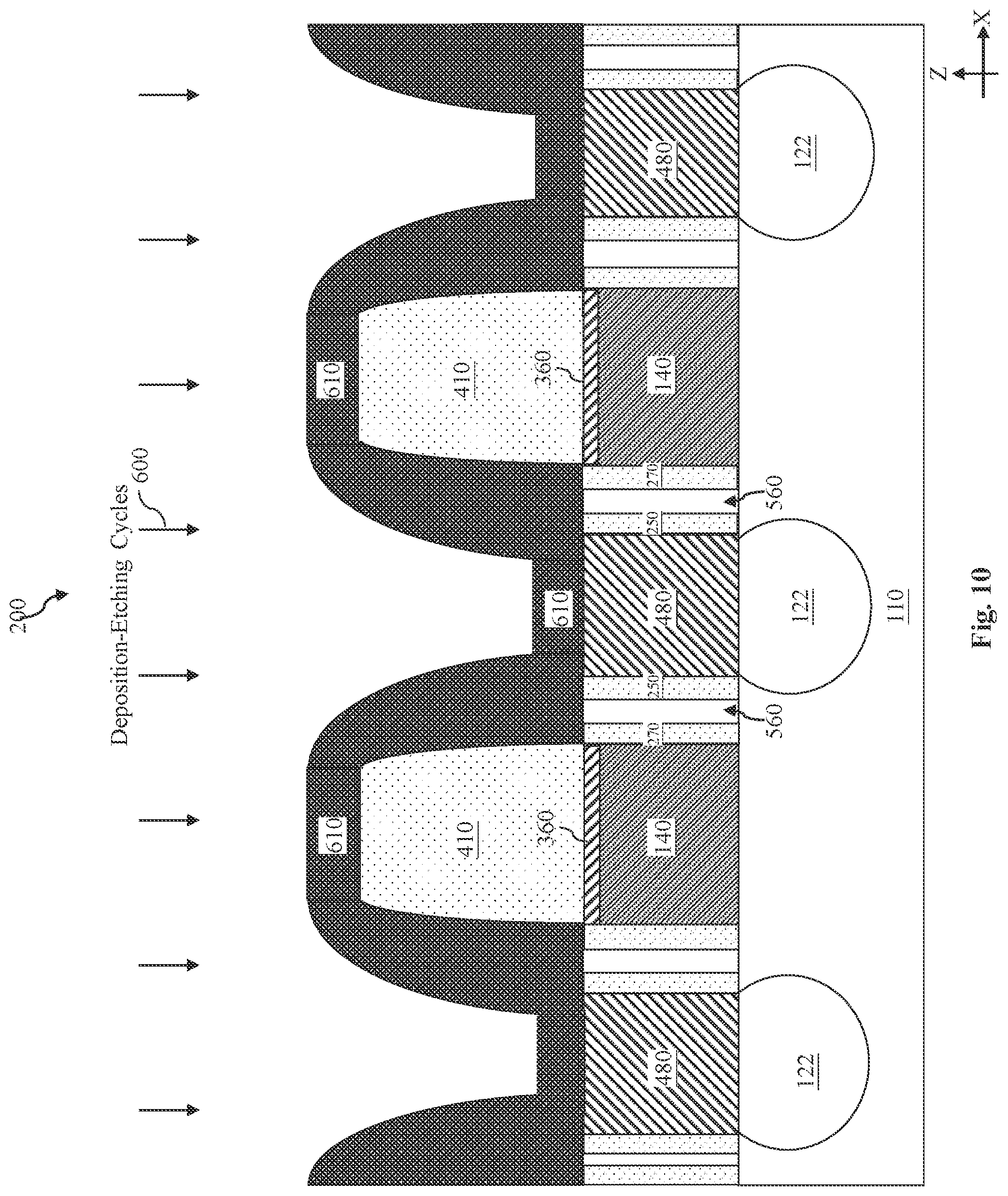 Patent US11784218 Figure 11 – Gate air spacer protection during source/drain via hole etching