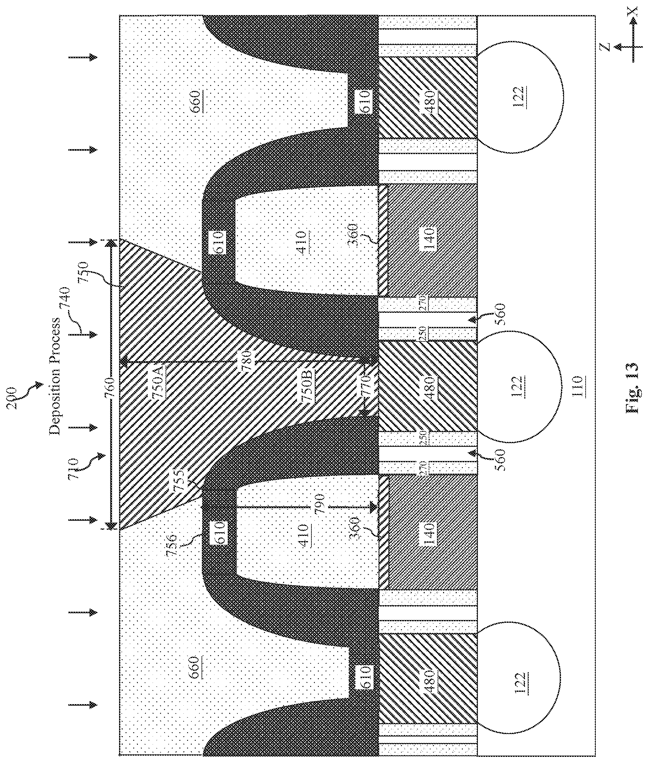Patent US11784218 Figure 14 – Gate air spacer protection during source/drain via hole etching