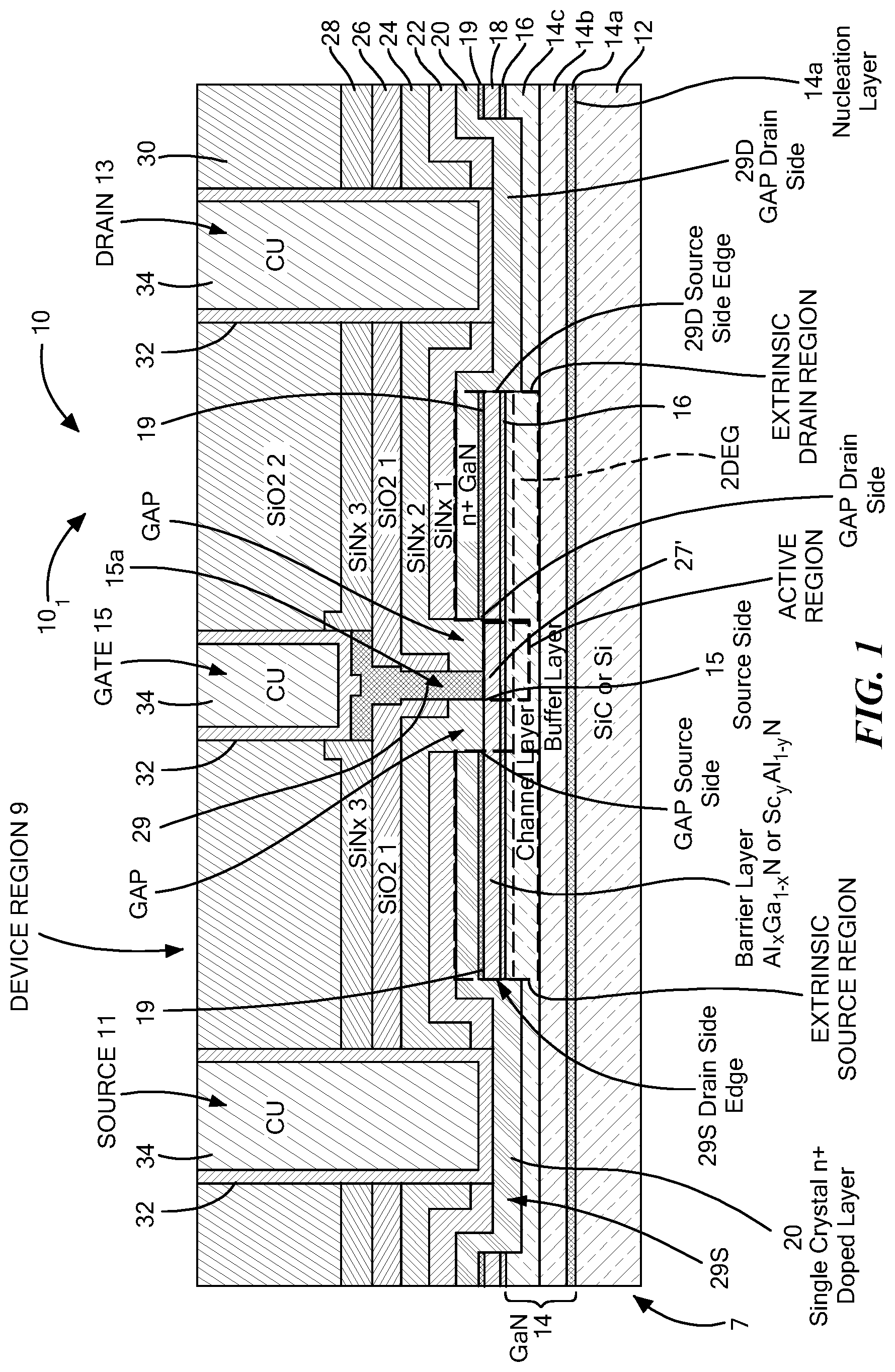 Patent US11784248 Figure 1 – Group III-V semiconductor structures having crystalline regrowth layers and methods for forming such structures