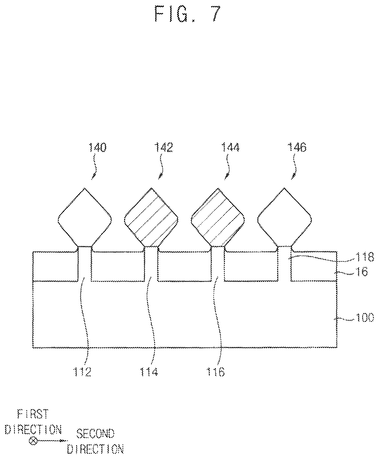 Patent US11784255 Figure 7 – Semiconductor devices with bent portions