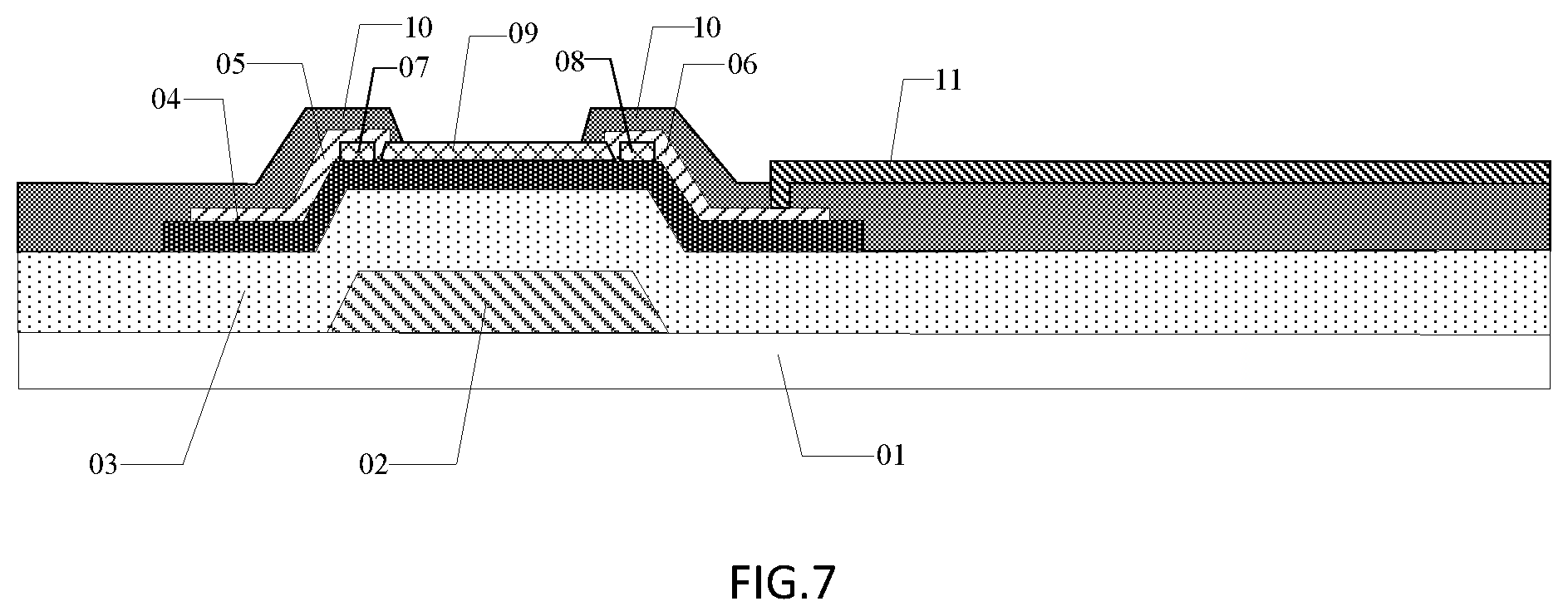 Patent US11784258 Figure 10 – Thin film transistor with insulating portion between source/drian electrode and gate insulating layer, and manufacturing method thereof