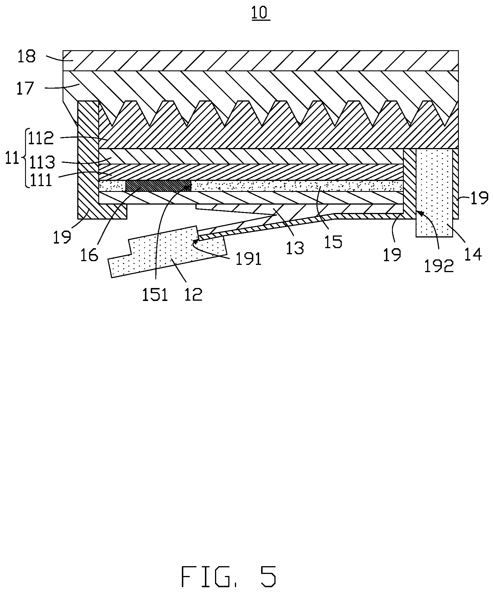 Patent US11784289 Figure 5 – Light emitting diode having reflective portion for reflecting light and diffusing current and display device using same
