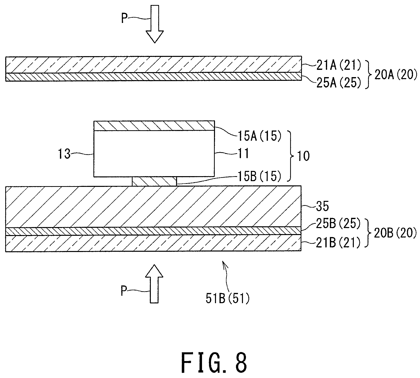 Patent US11784290 Figure 7 – Light-emitting device with improved flexural resistance and electrical connection between layers, production method therefor, and device using light-emitting device